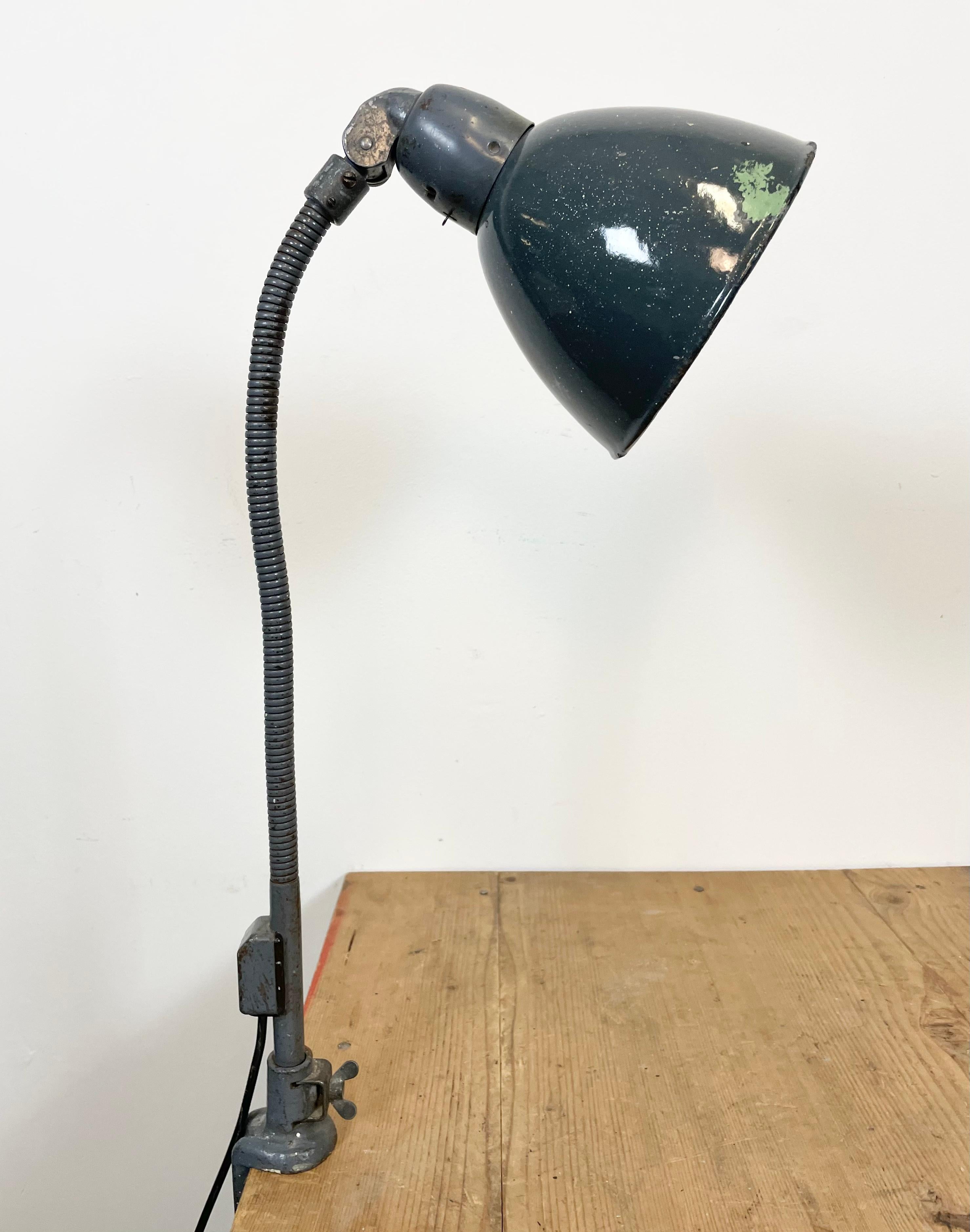 Industrial Grey Enamel Gooseneck Desk Lamp from Siemens, 1950s For Sale 9