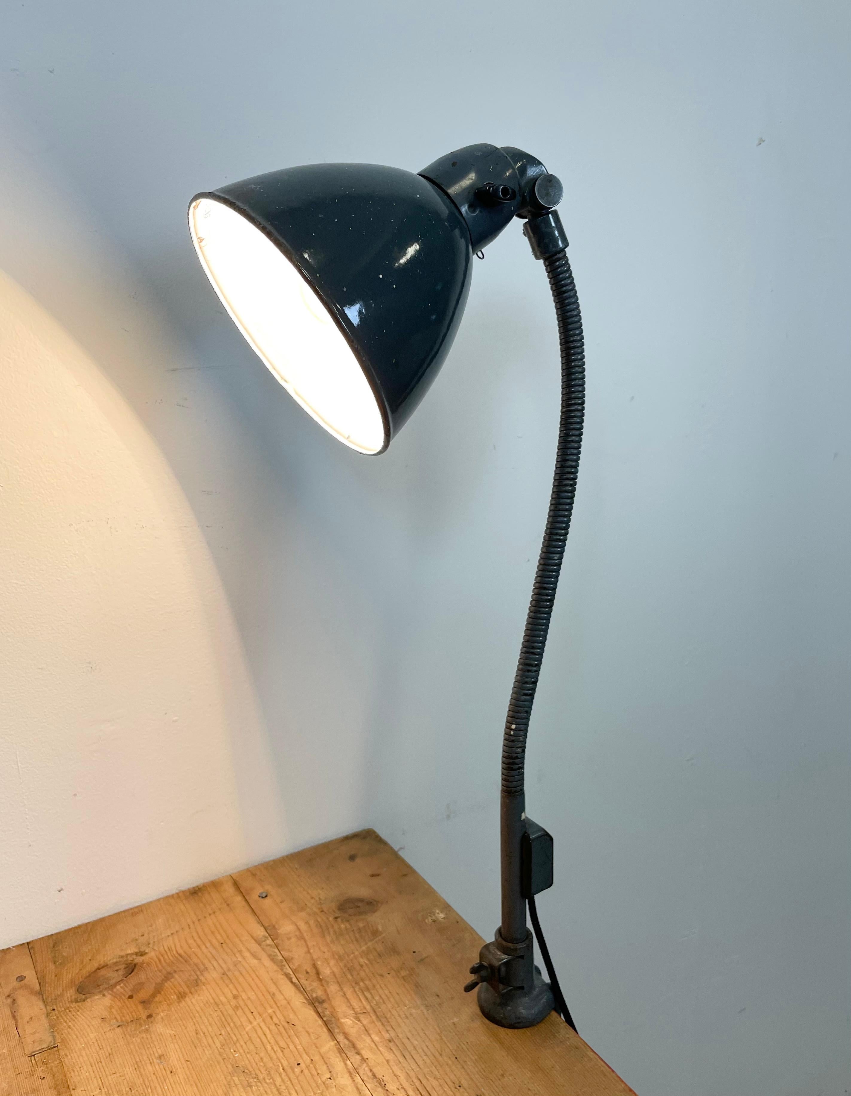 20th Century Industrial Grey Enamel Gooseneck Desk Lamp from Siemens, 1950s For Sale