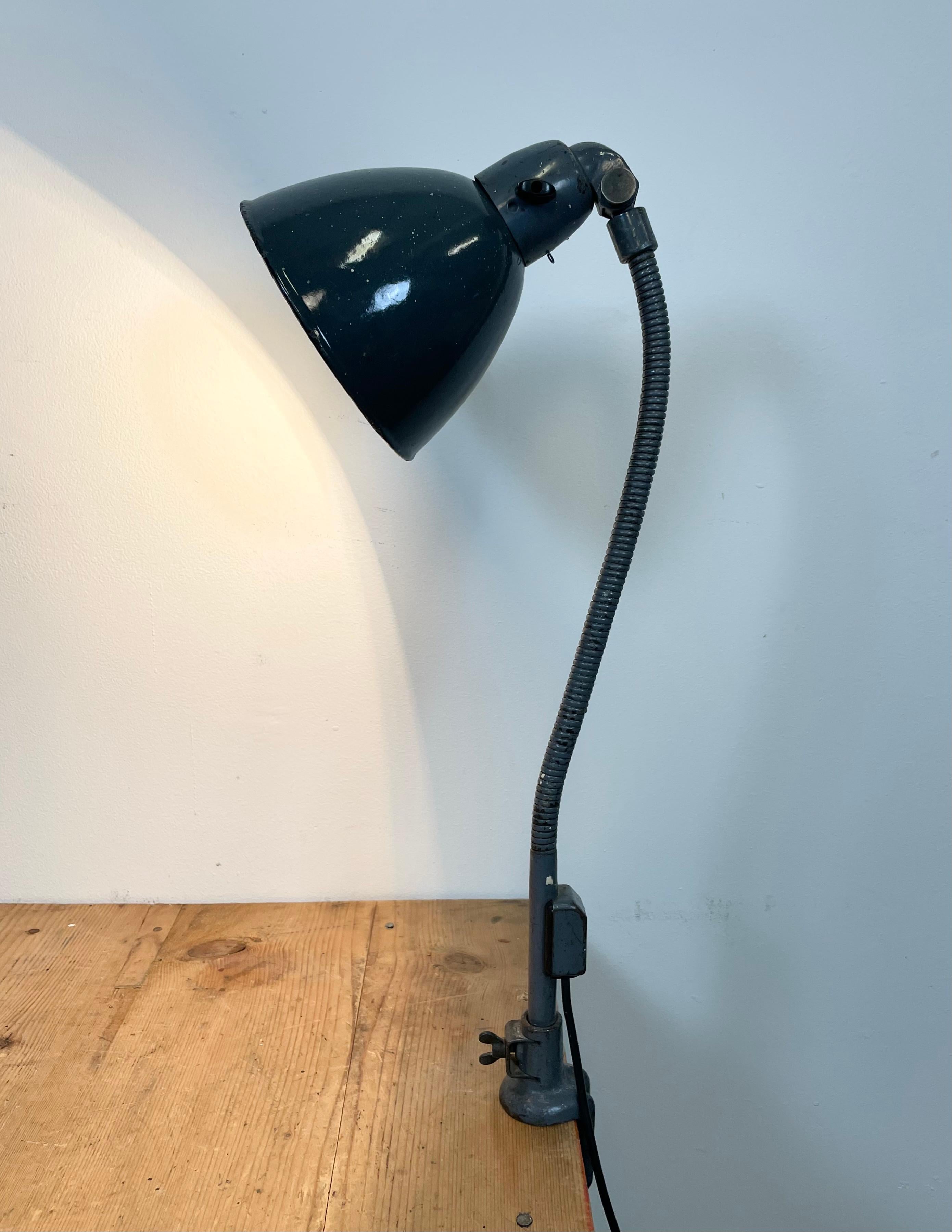Industrial Grey Enamel Gooseneck Desk Lamp from Siemens, 1950s For Sale 1