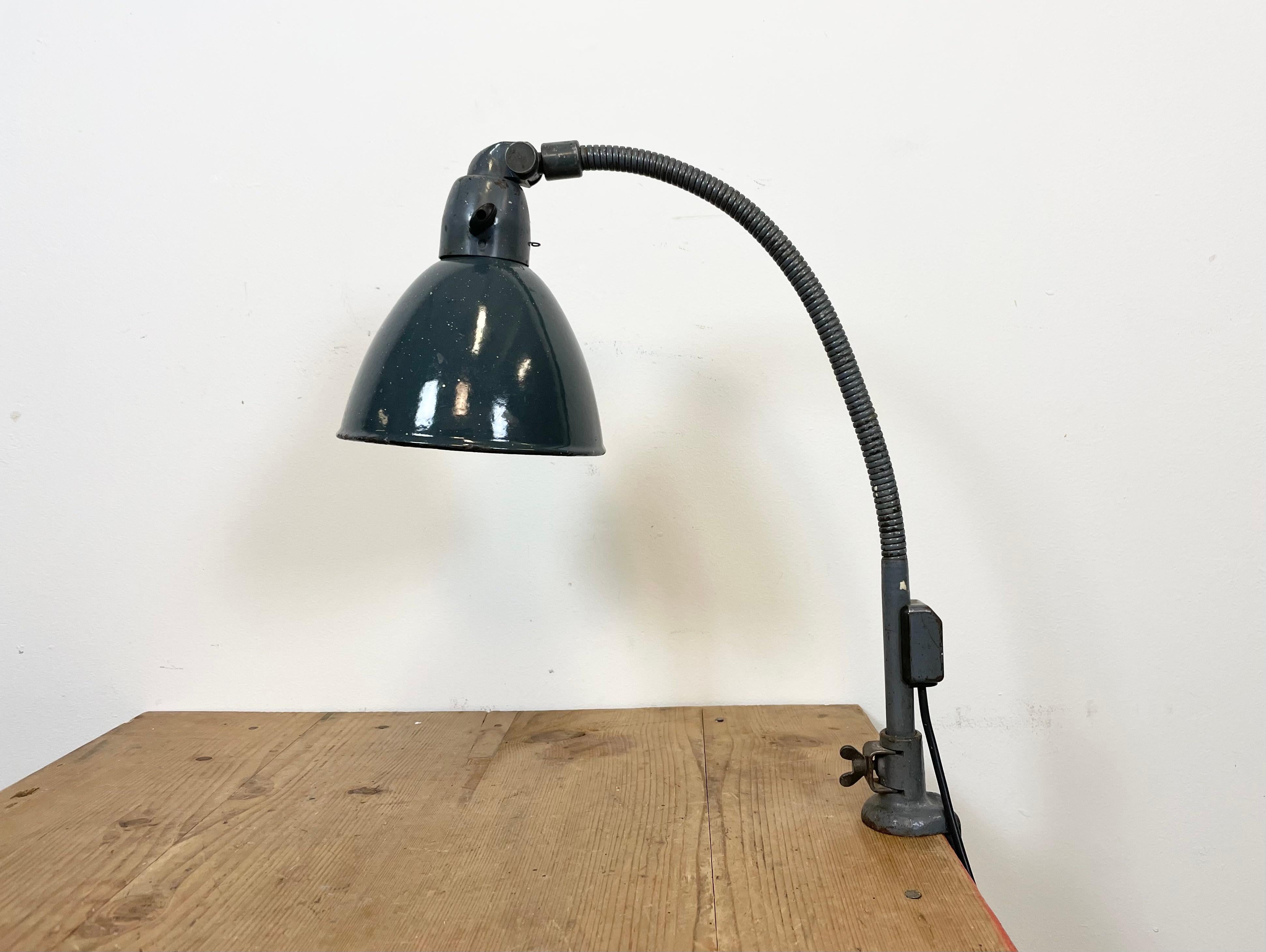 Industrial Grey Enamel Gooseneck Desk Lamp from Siemens, 1950s For Sale 3
