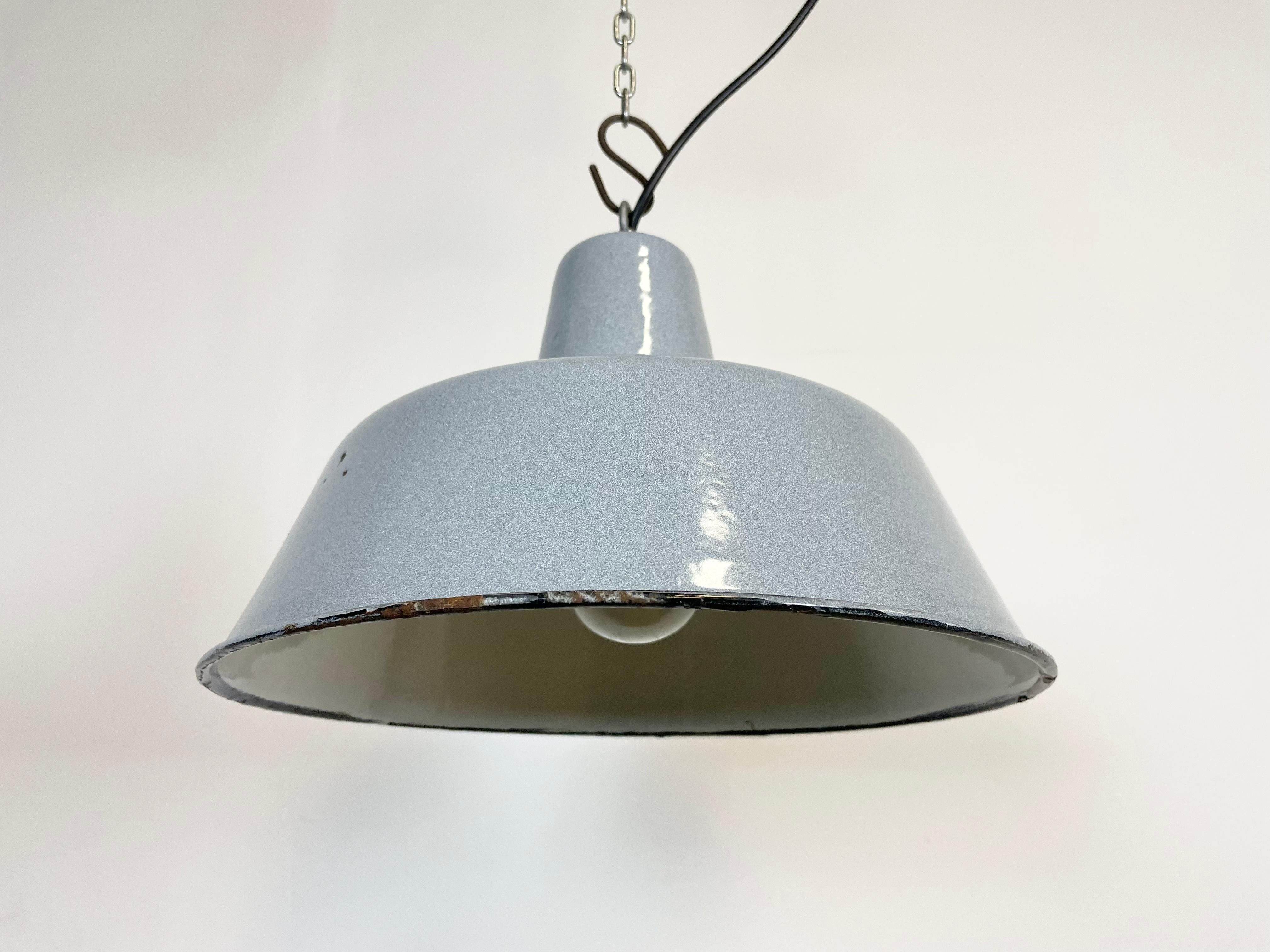 Industrial Grey Enamel Pendant Lamp, 1960s 5
