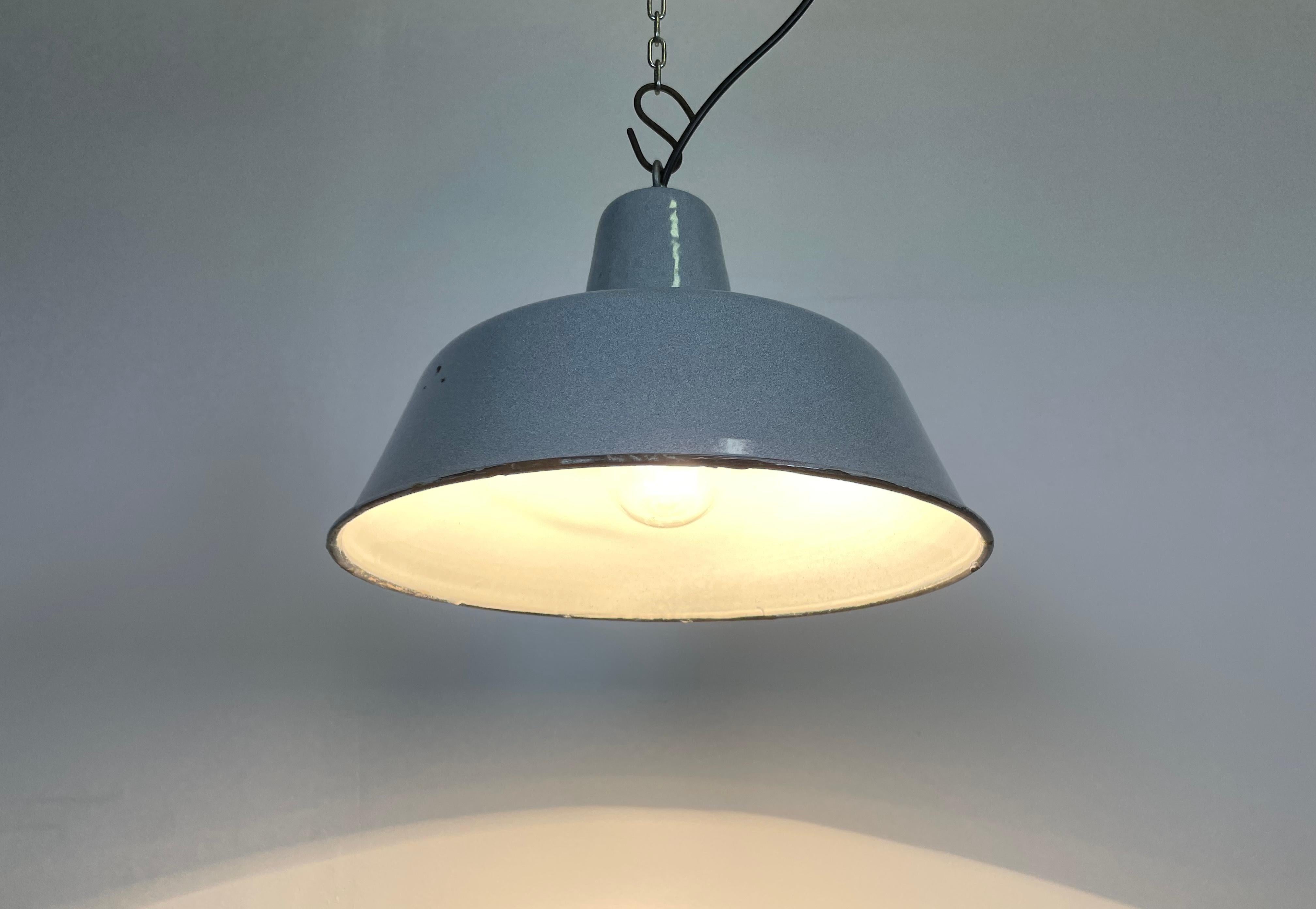 Industrial Grey Enamel Pendant Lamp, 1960s 7