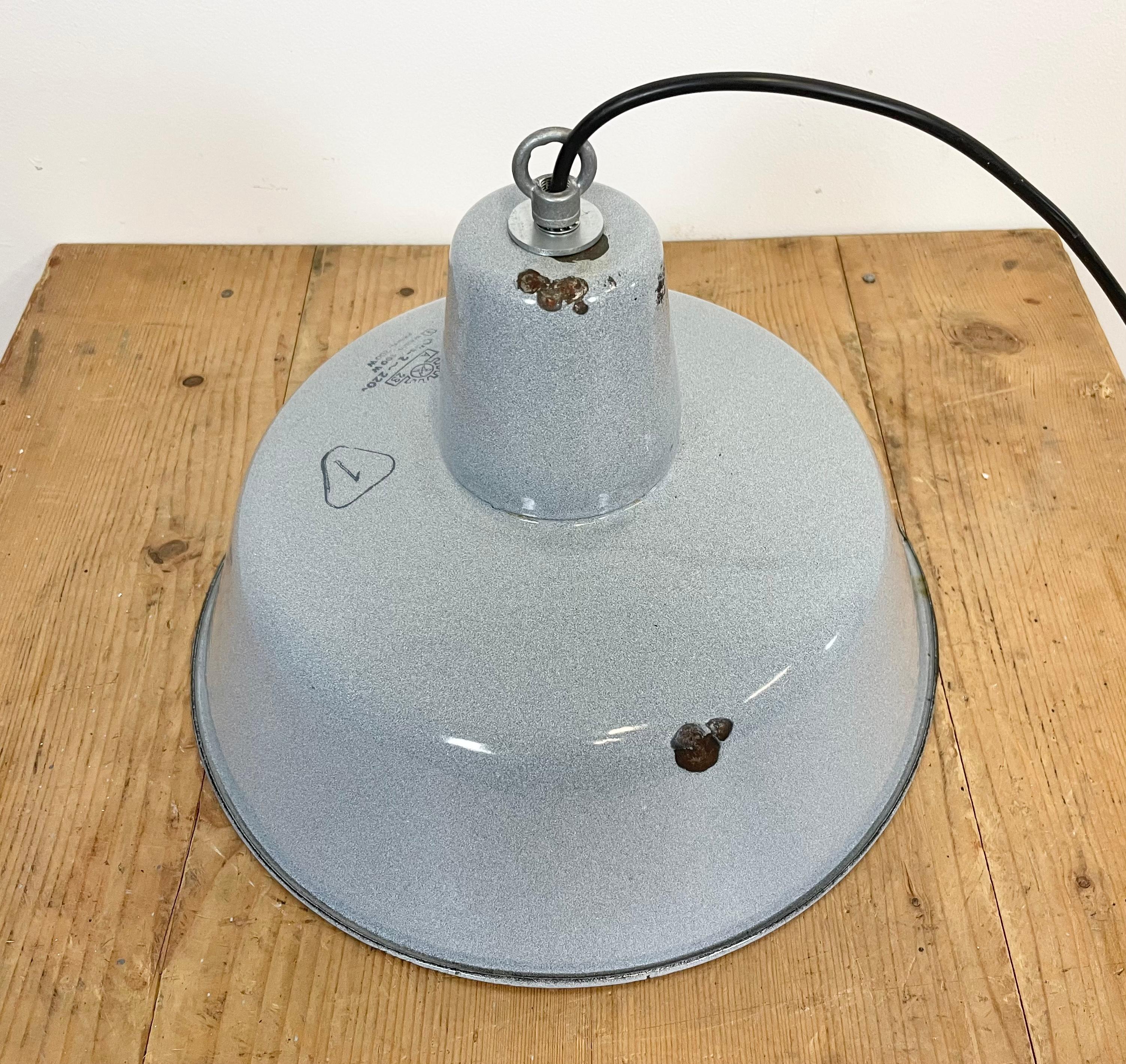 Industrial Grey Enamel Pendant Lamp, 1960s 8