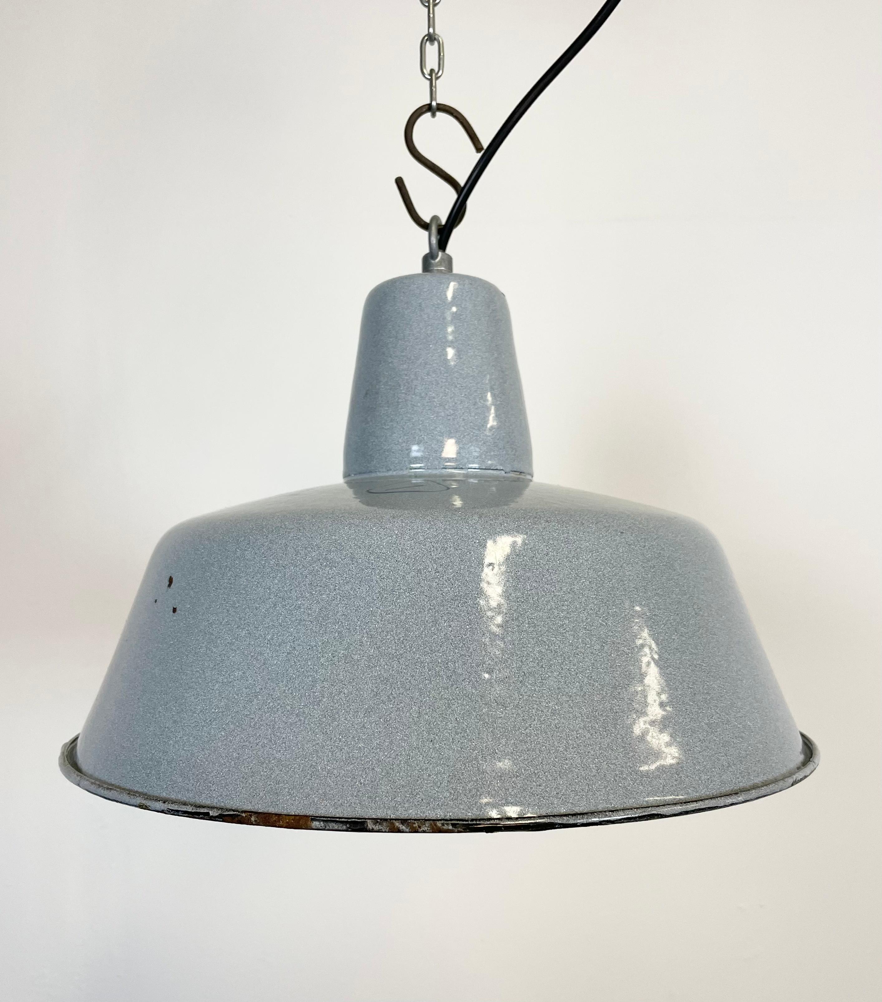 Polish Industrial Grey Enamel Pendant Lamp, 1960s