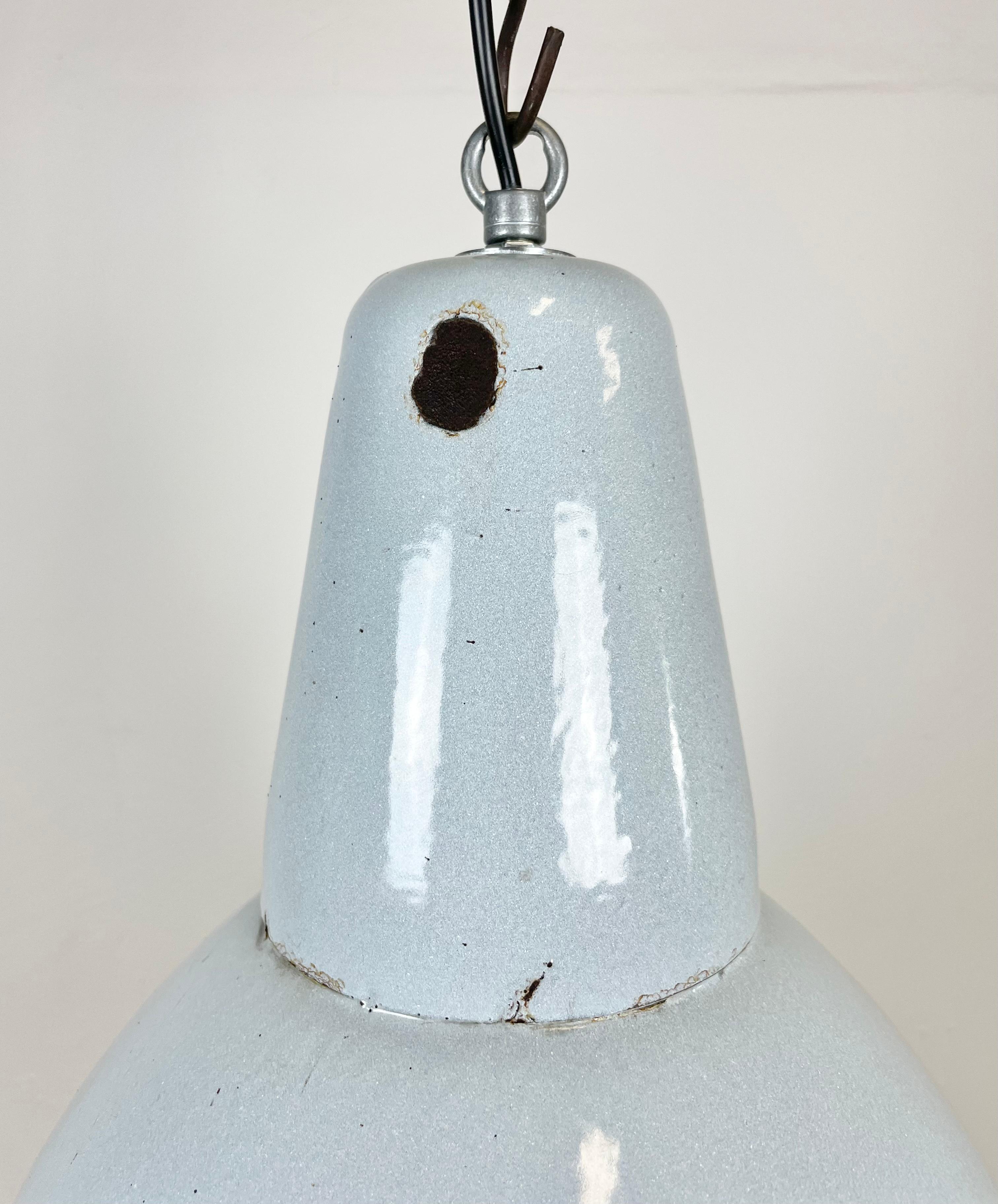 Polish Industrial Grey Enamel Pendant Lamp, 1960s For Sale