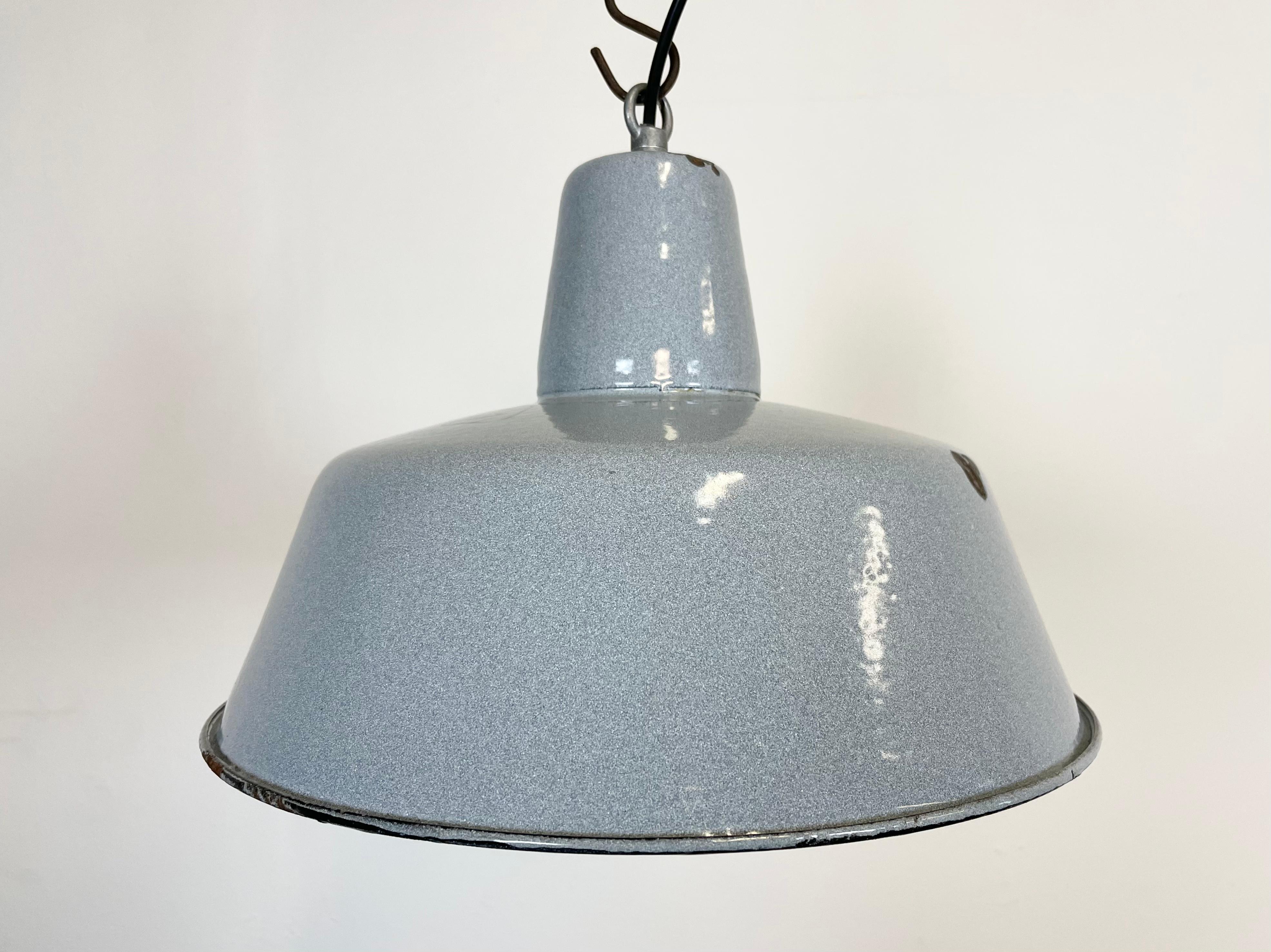 Industrial Grey Enamel Pendant Lamp, 1960s 2