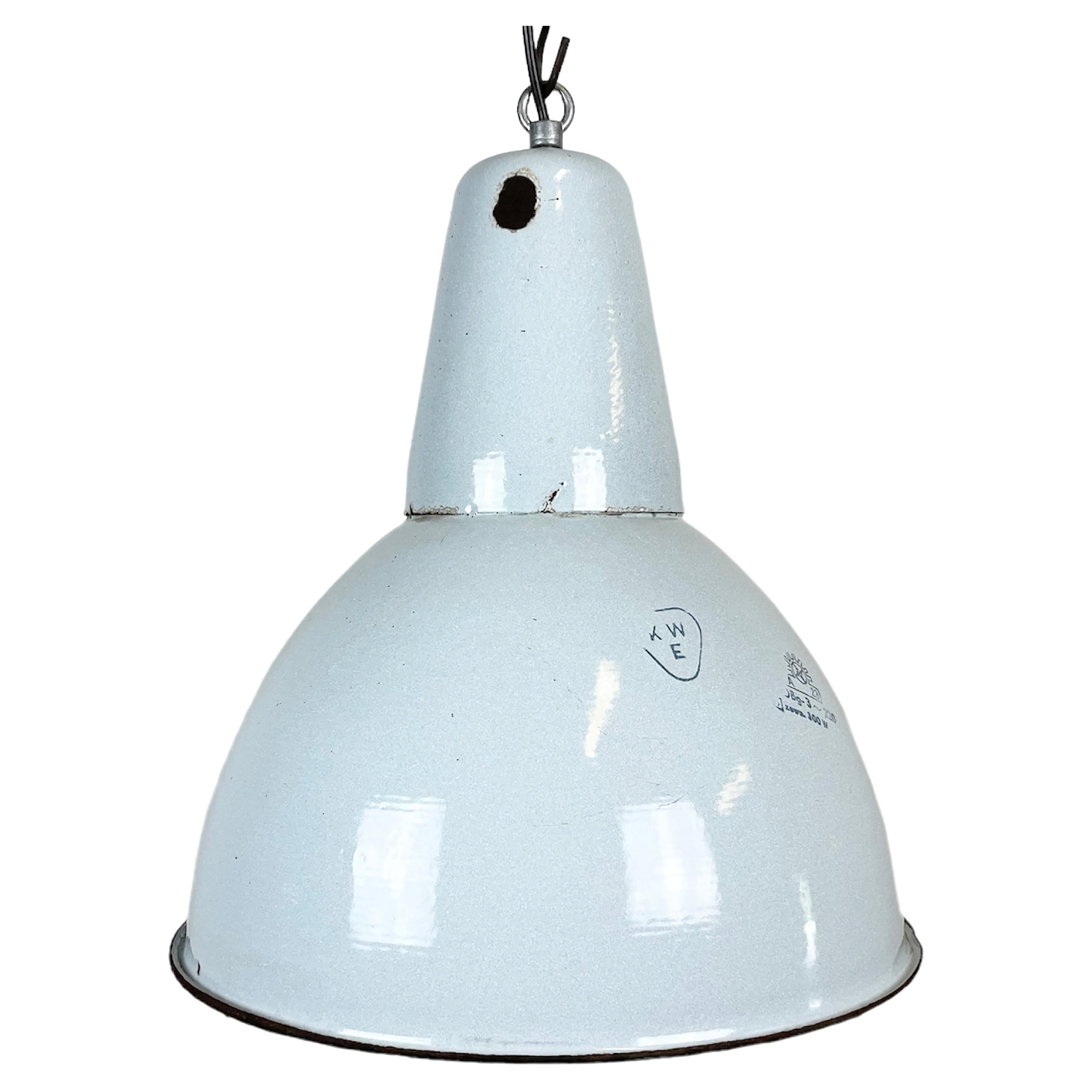 Industrial Grey Enamel Pendant Lamp, 1960s For Sale