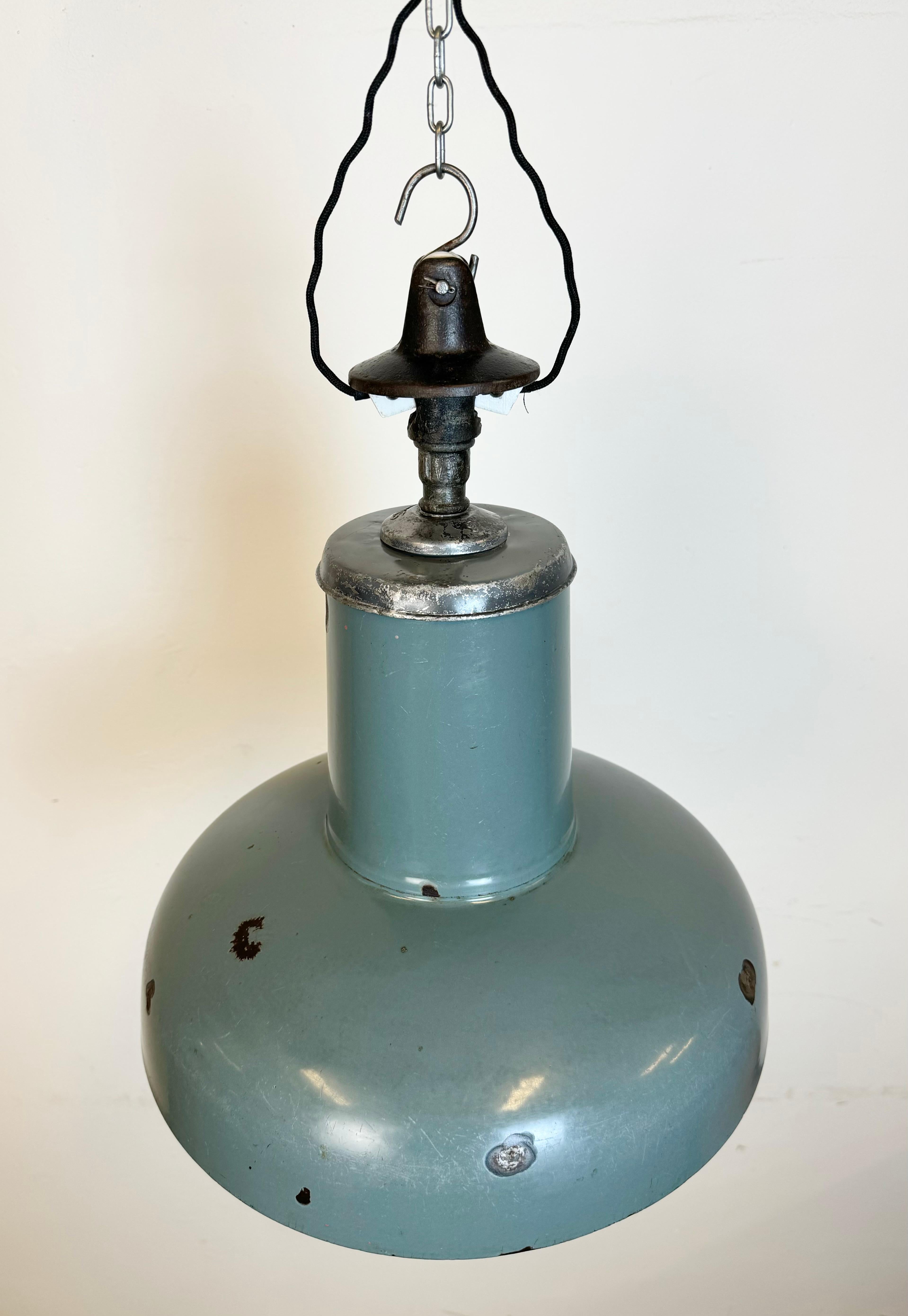 Lampe suspendue industrielle en émail gris de Siemens, années 1930 en vente 3