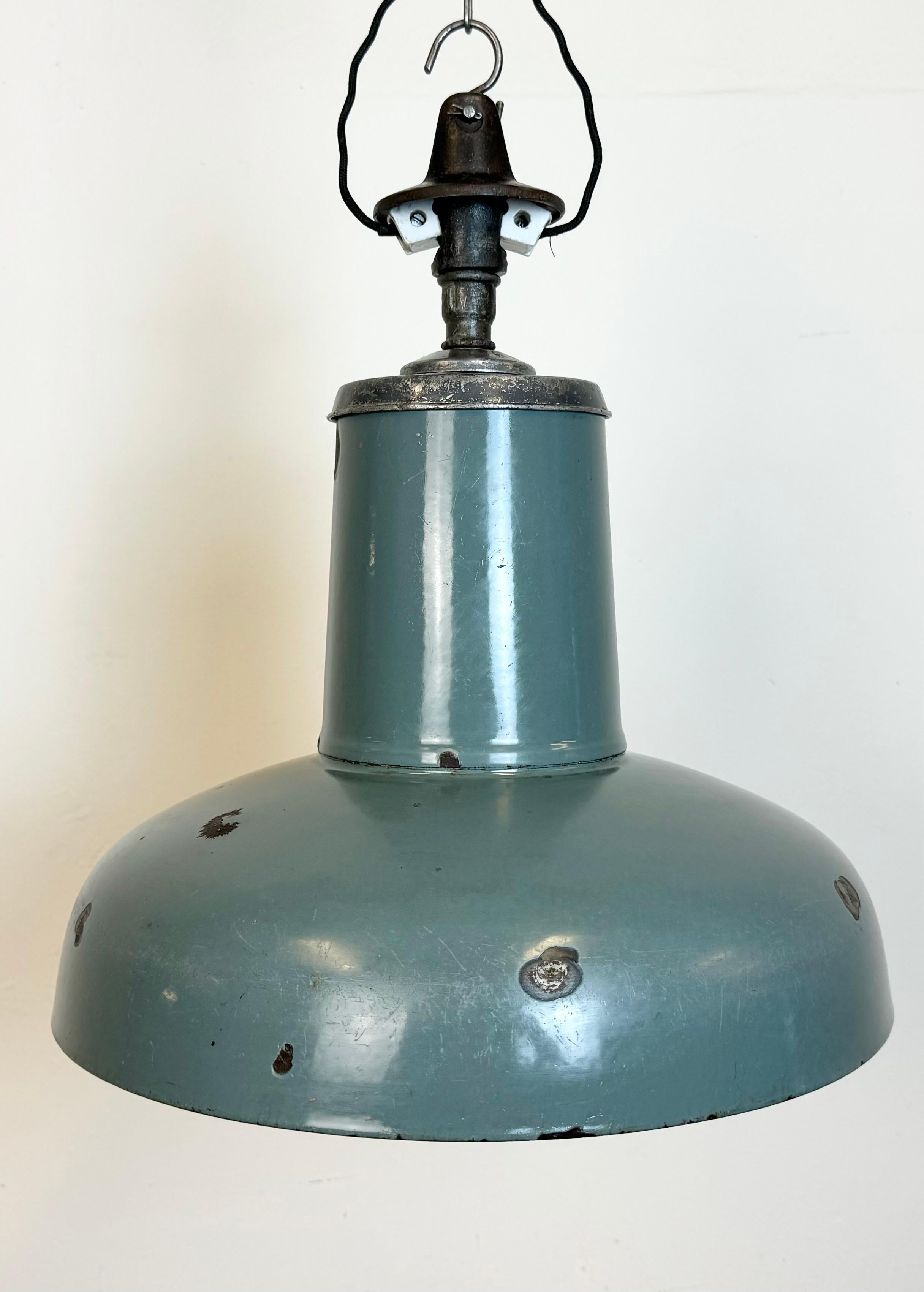 German Industrial Grey Enamel Pendant Lamp from Siemens, 1930s For Sale