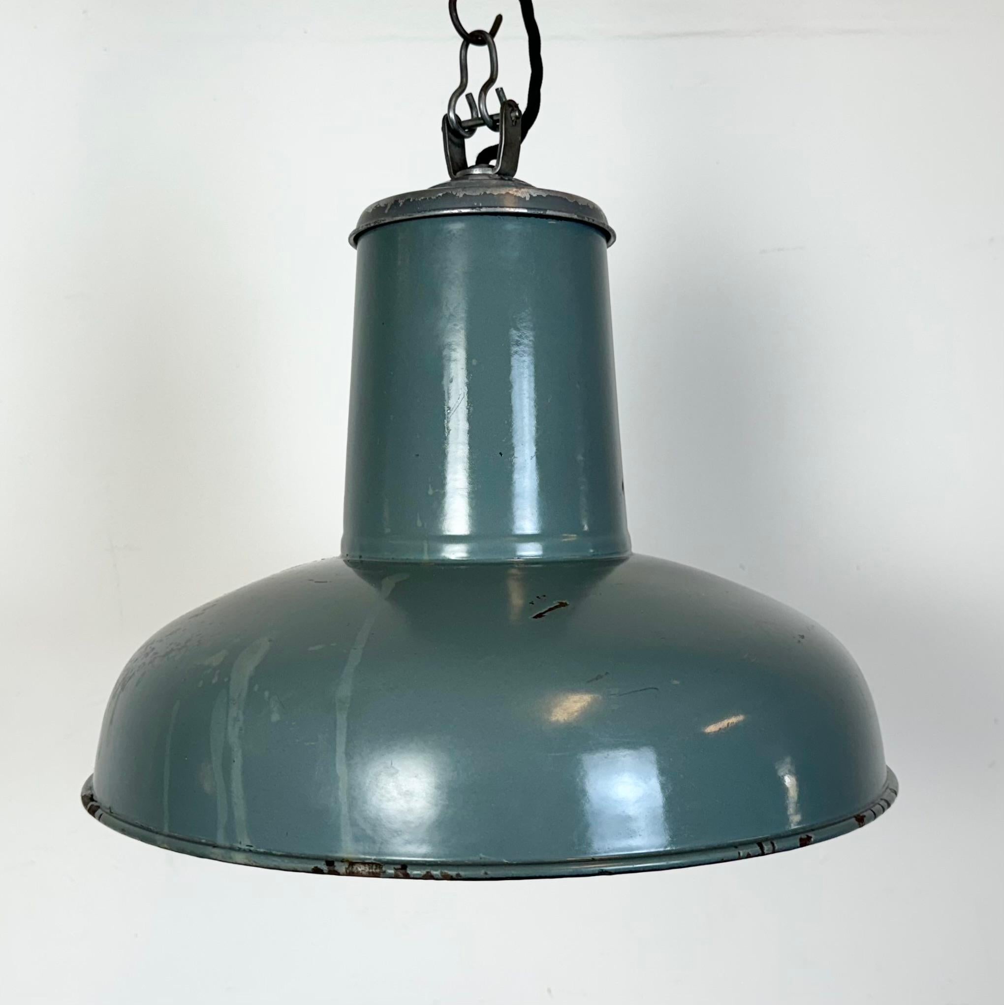 German Industrial Grey Enamel Pendant Lamp from Siemens, 1930s For Sale