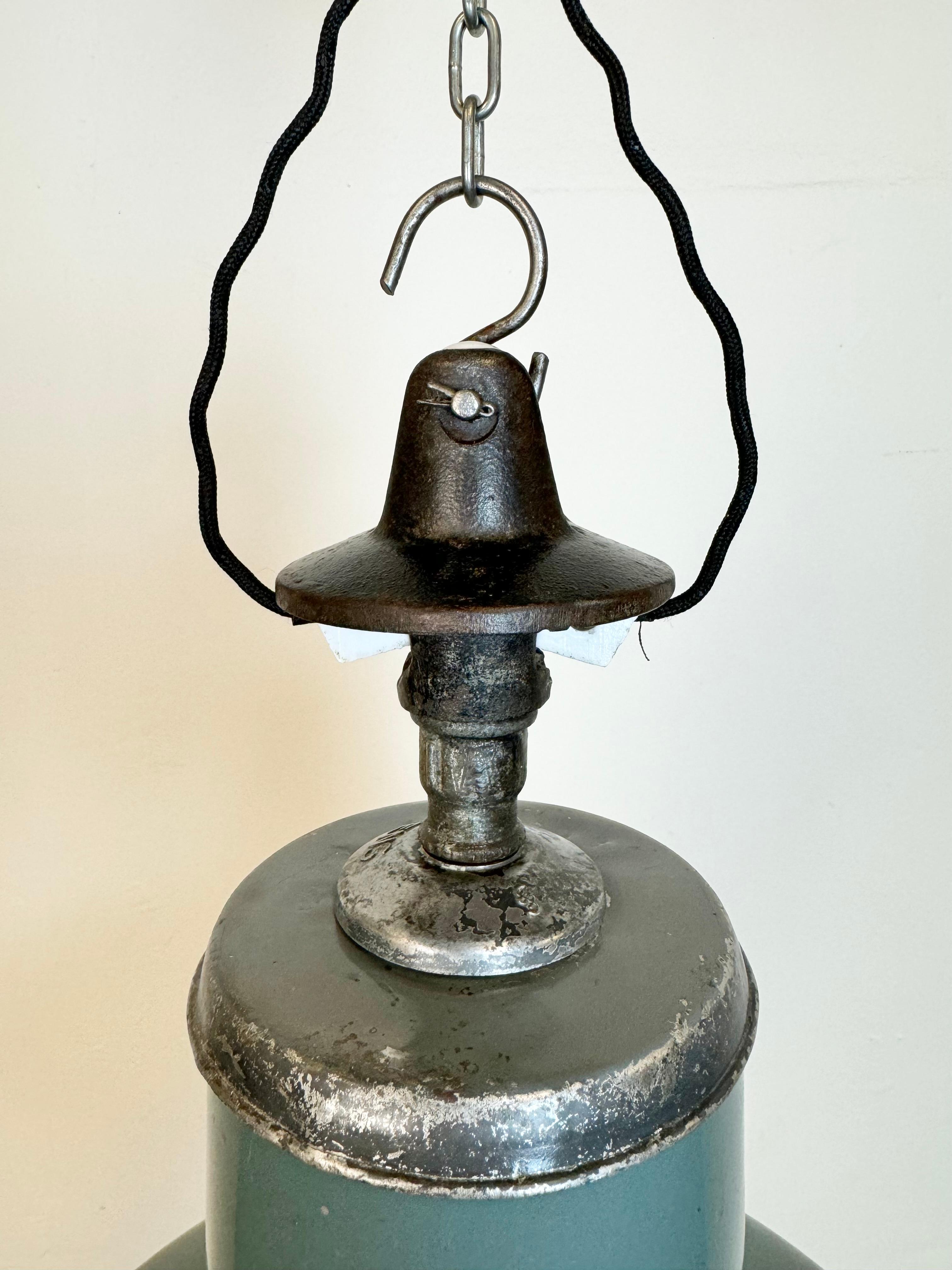 Industrial Grey Enamel Pendant Lamp from Siemens, 1930s In Good Condition For Sale In Kojetice, CZ
