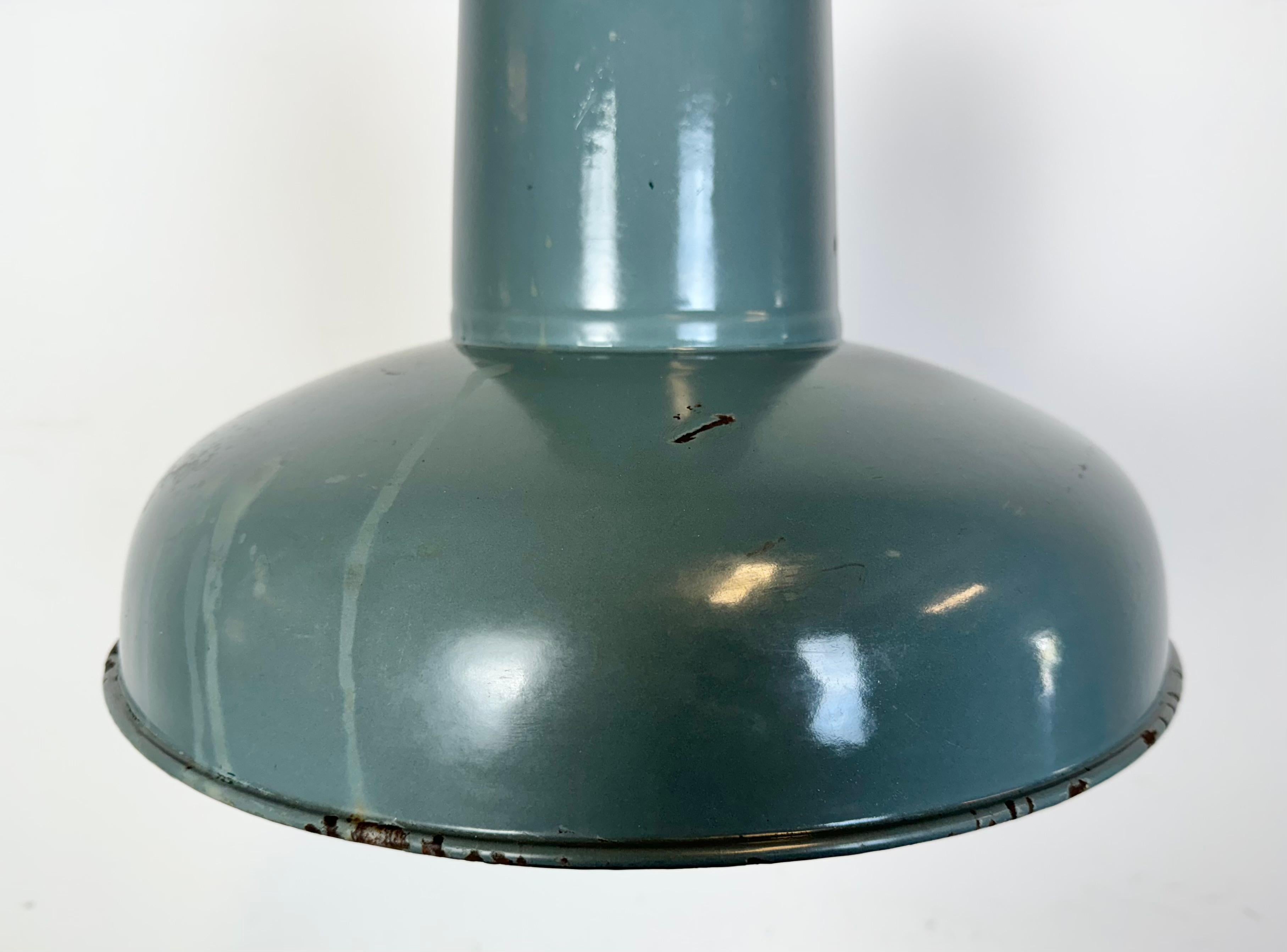 Mid-20th Century Industrial Grey Enamel Pendant Lamp from Siemens, 1930s For Sale