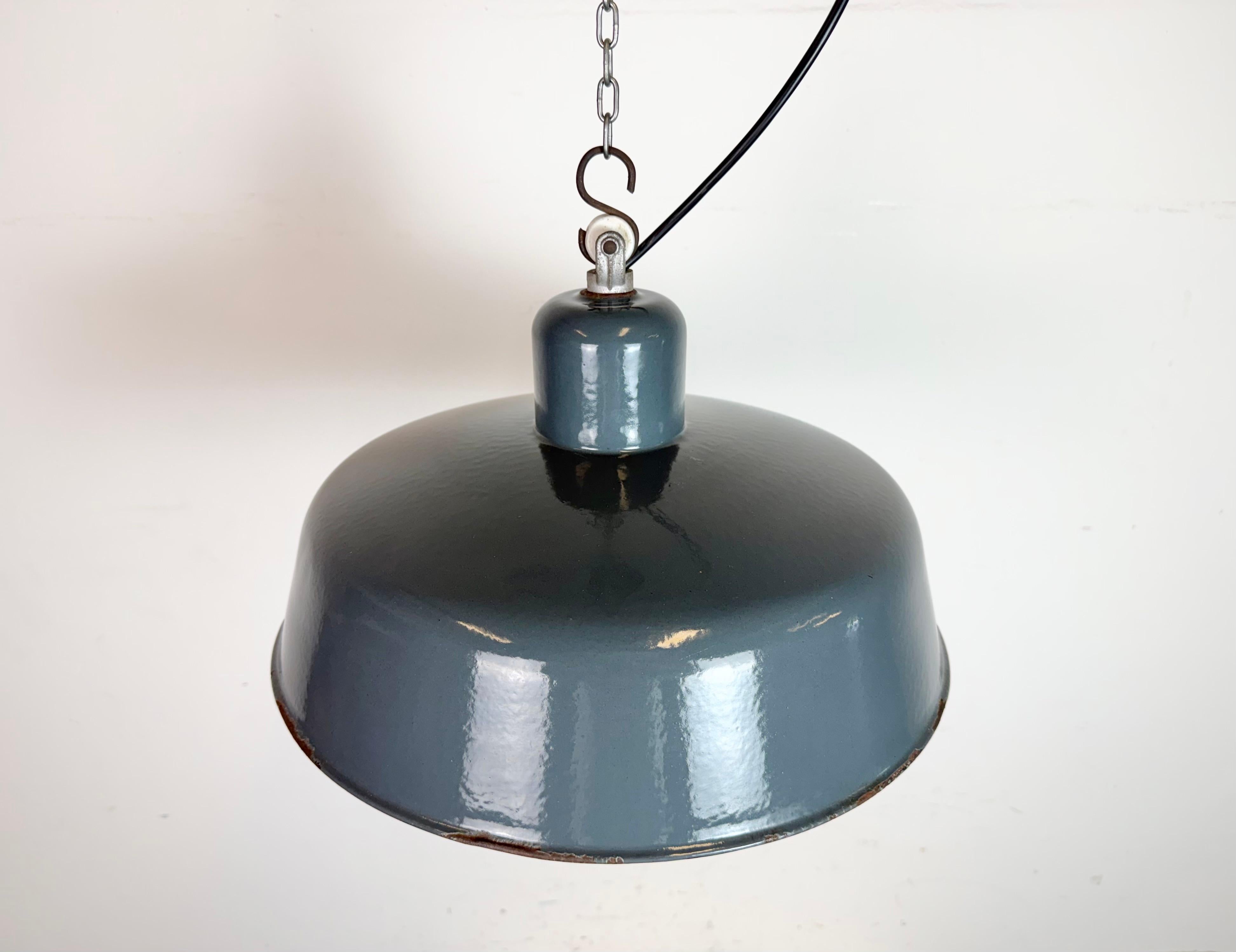 Smalto Lampada a sospensione industriale in smalto grigio di Siemens, anni '1930 in vendita