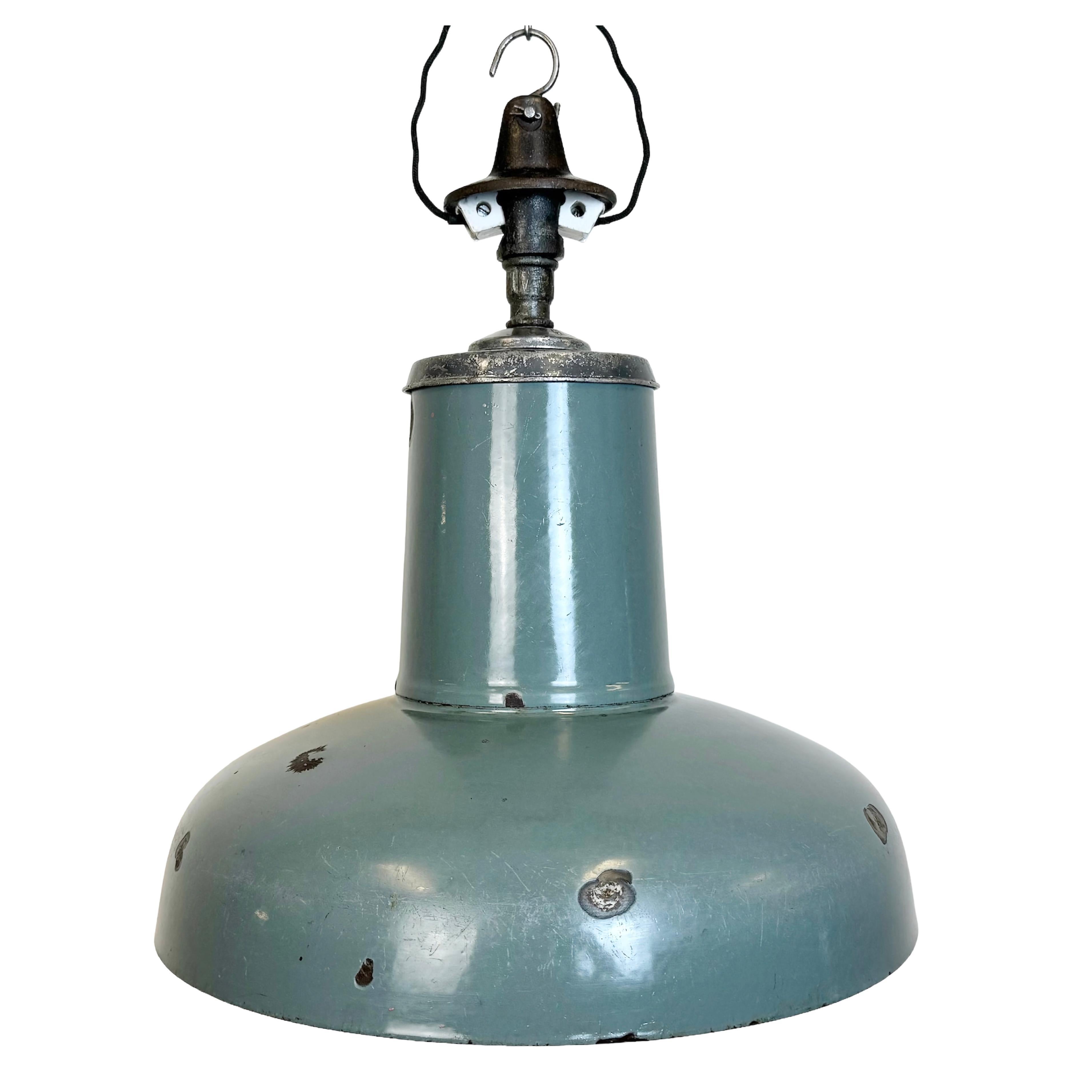 Lampe suspendue industrielle en émail gris de Siemens, années 1930 en vente