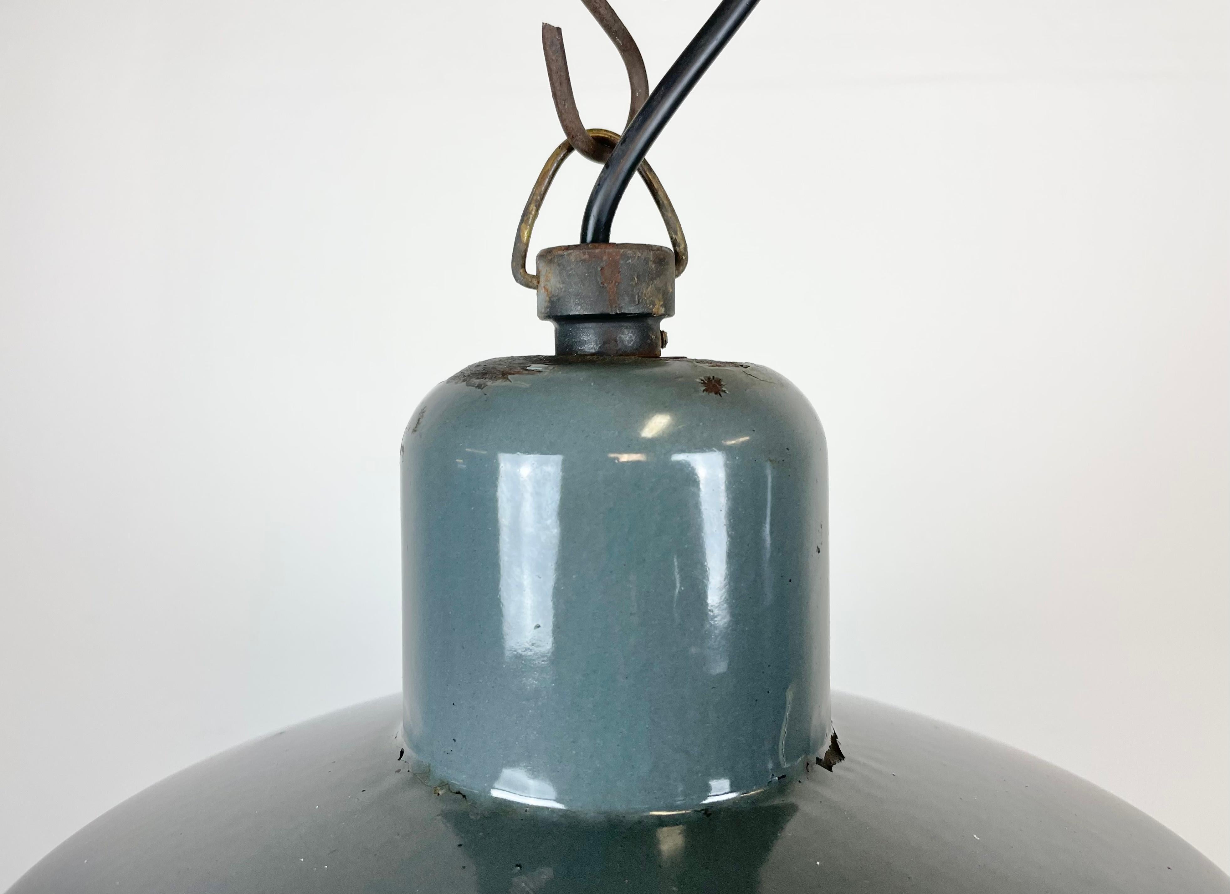 German Industrial Grey Enamel Pendant Lamp from Siemens, 1950s For Sale