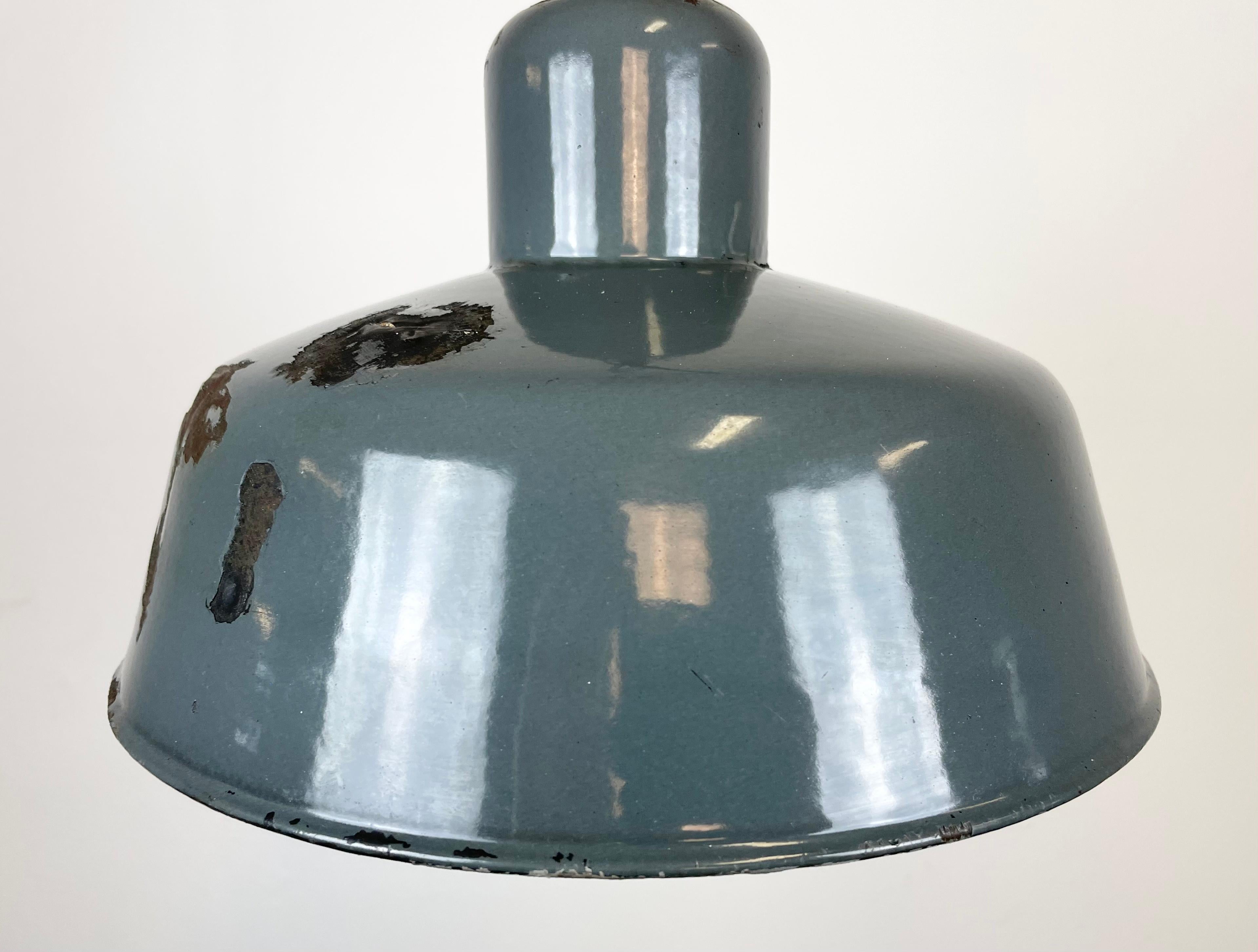 Émail Lampe à suspension industrielle en émail gris de Siemens, années 1950 en vente