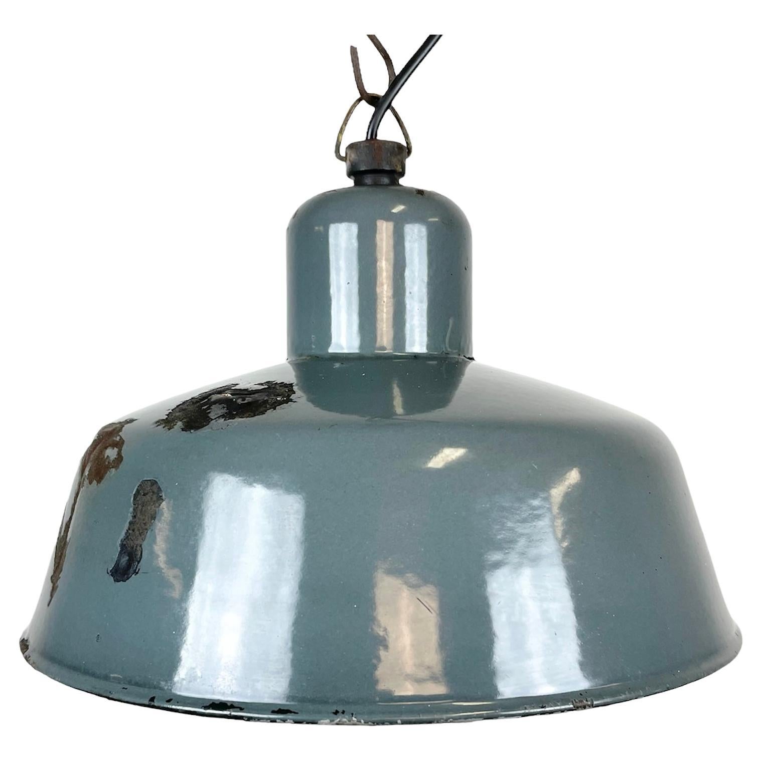 Lampe à suspension industrielle en émail gris de Siemens, années 1950 en vente
