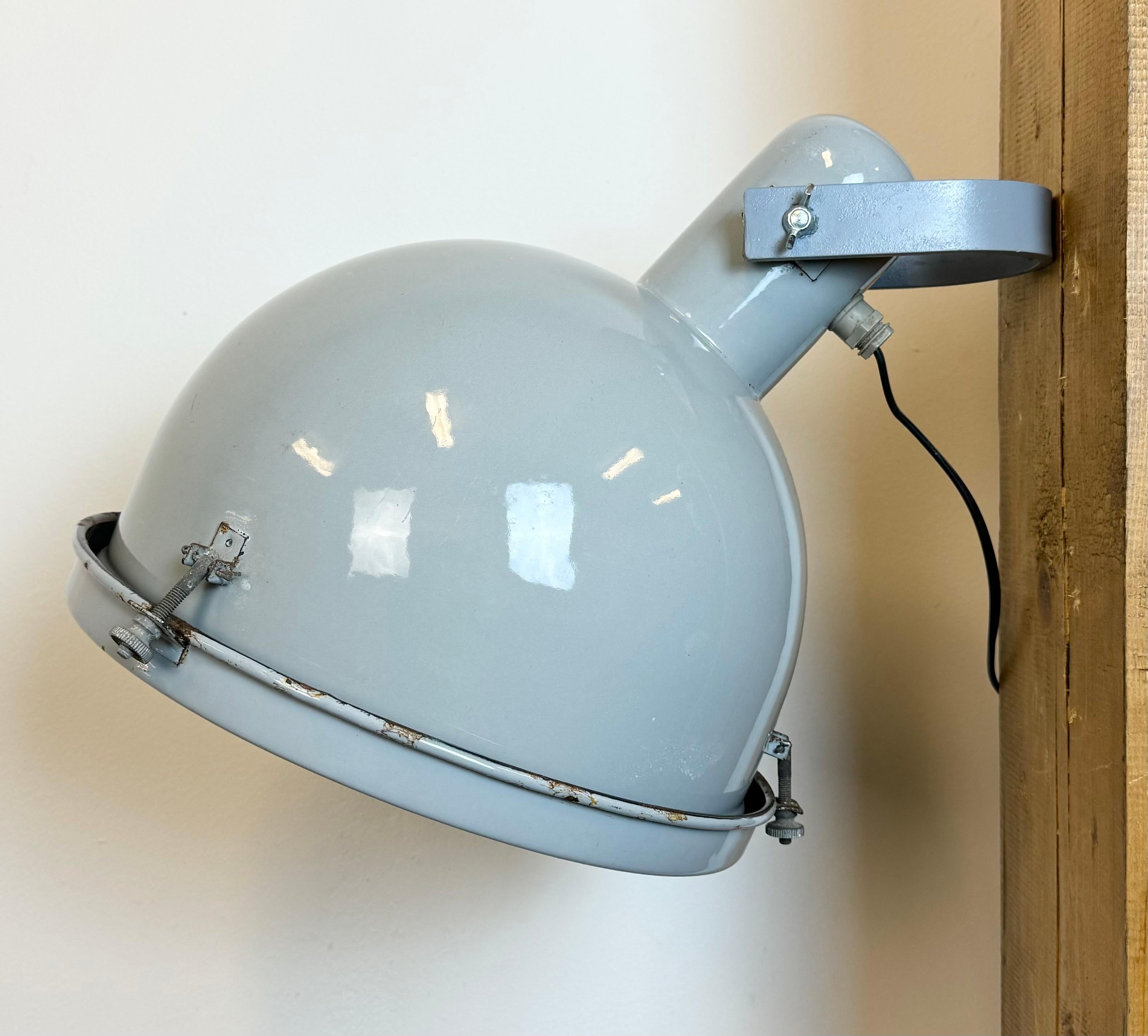Italian Industrial Grey Enamel Wall Lamp with Glass Cover, 1960s For Sale