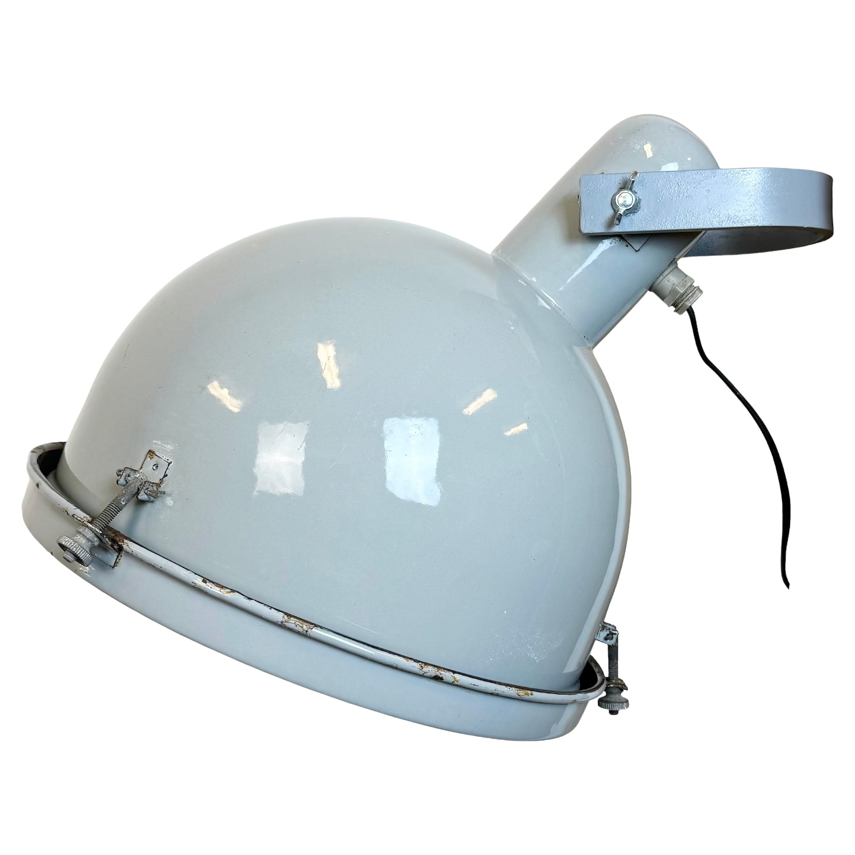 Industrial Grey Enamel Wall Lamp with Glass Cover, 1960s For Sale