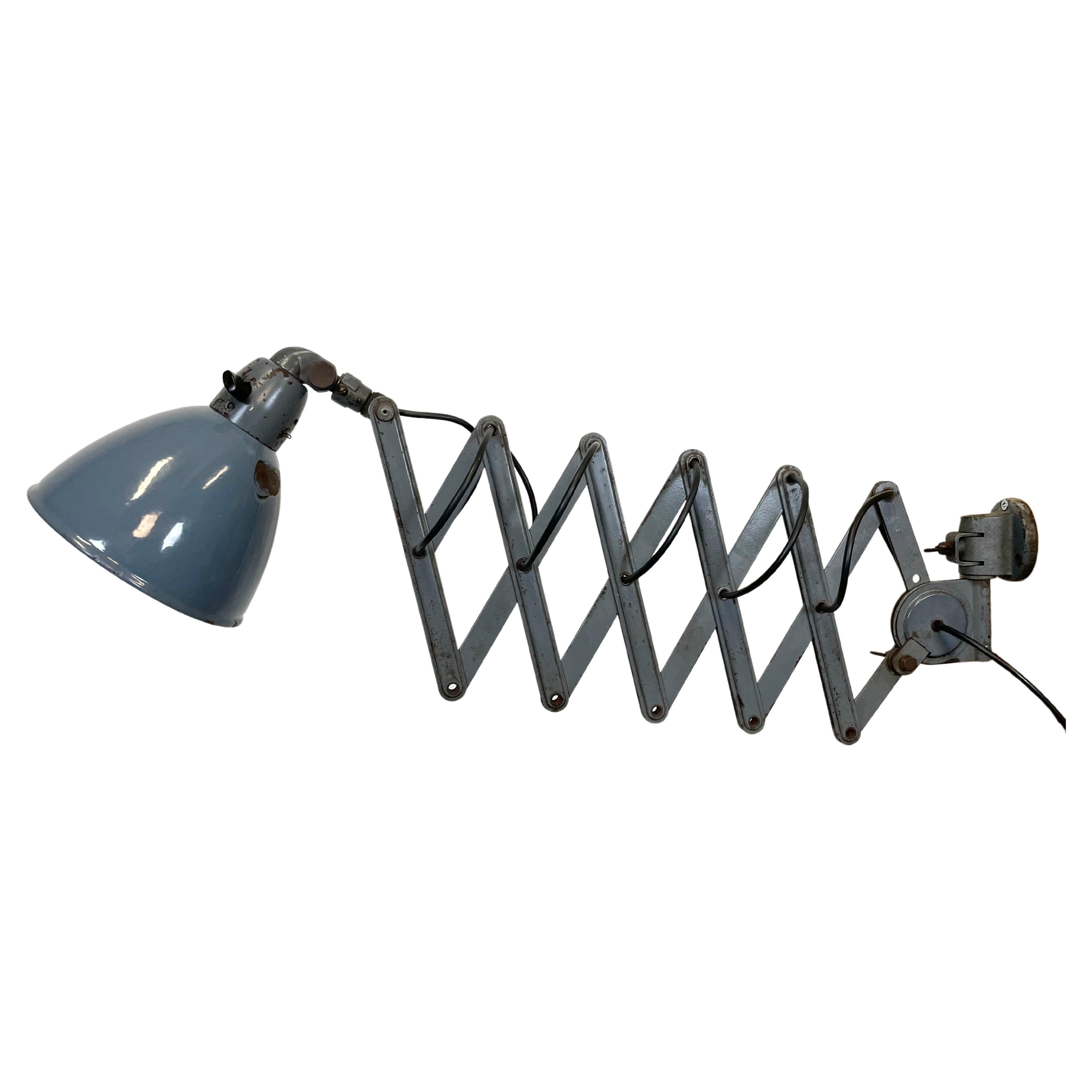 Industrial Grey Enamel Wall Scissor Lamp from Siemens, 1930s at 1stDibs | scissors  lamp, scissor light