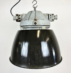 Industrial Grey Explosion Proof Lamp with Black Enameled Shade, 1970s