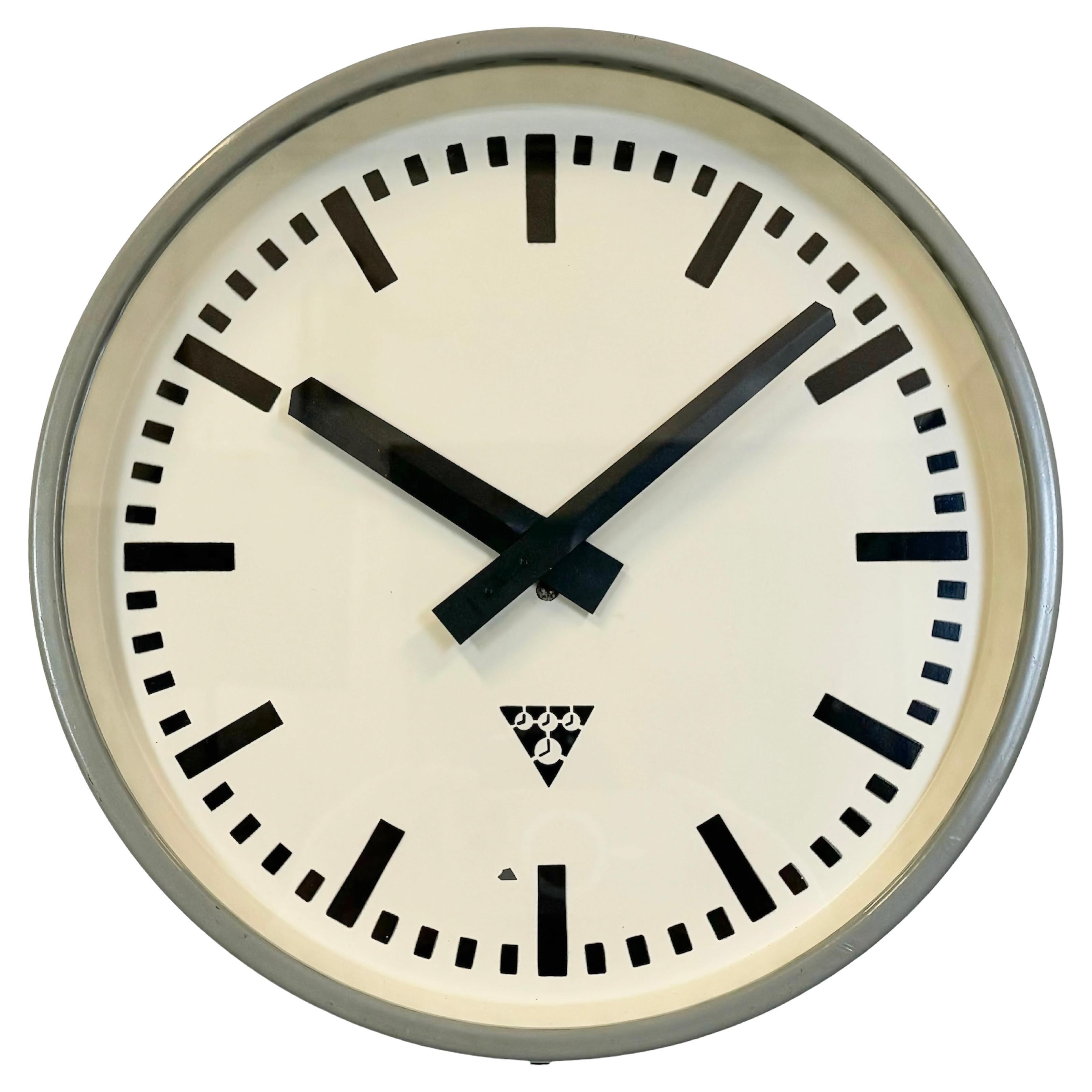 Industrial Grey Factory Wall Clock from Pragotron, 1960s