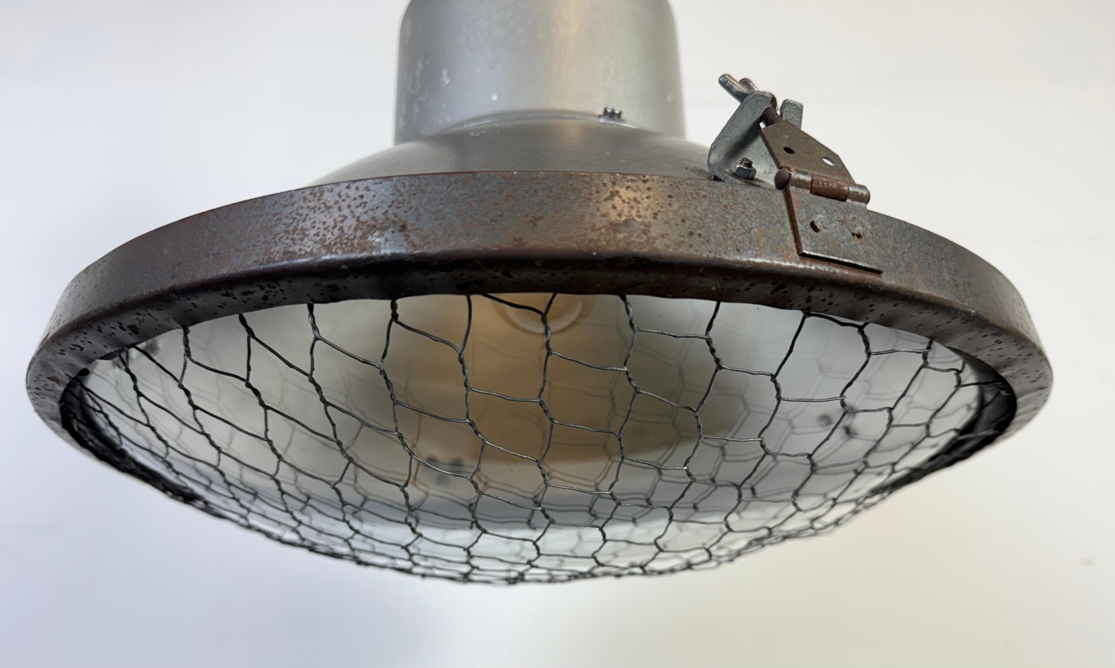 Metal Industrial Grey Hammer Paint Pendant Lamp from Elektrosvit, 1960s For Sale