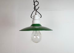 Industrial Green Enamel Pendant Light, 1950s