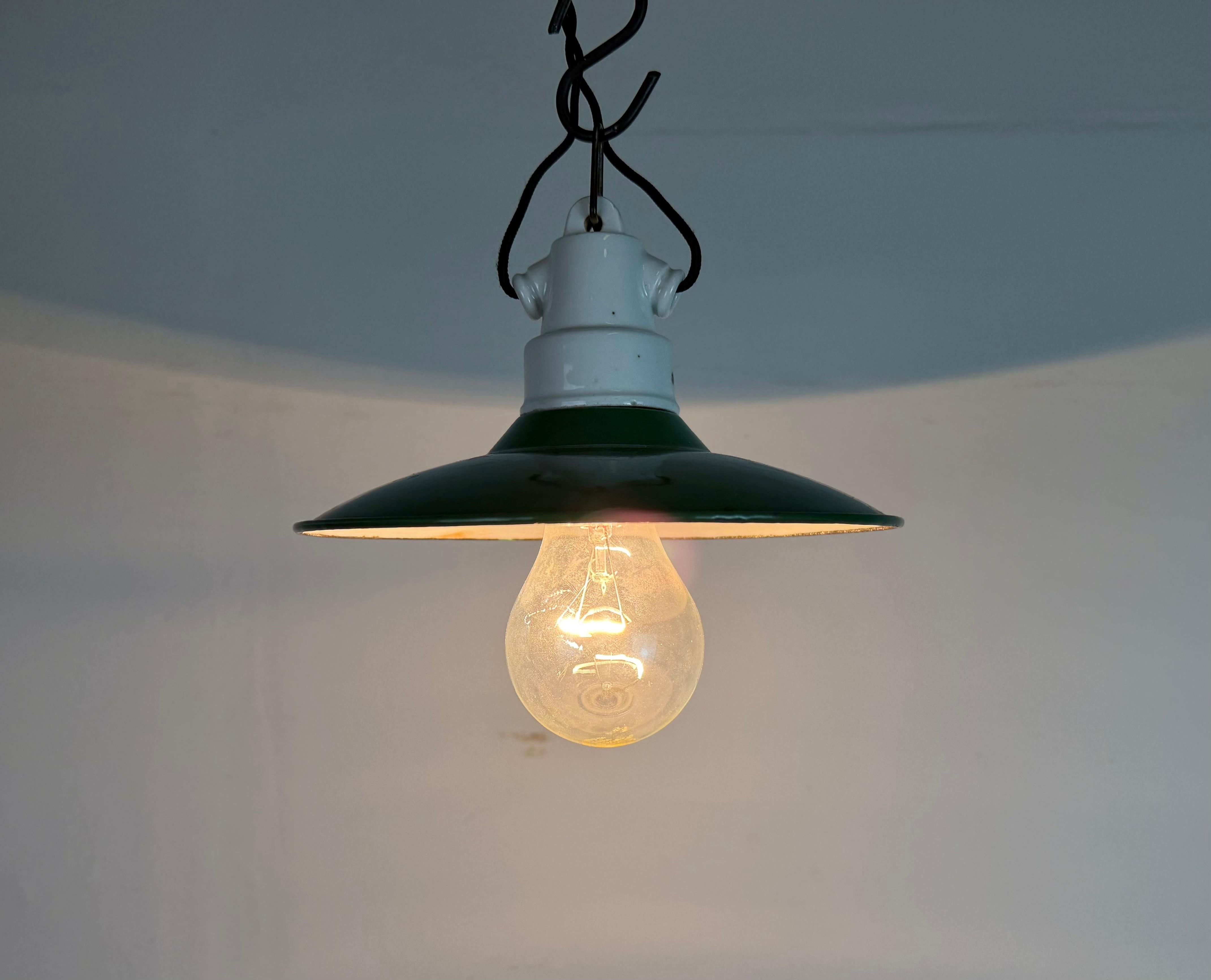 Smalto Industrial Green Enamel Pendant Light, 1950s in vendita