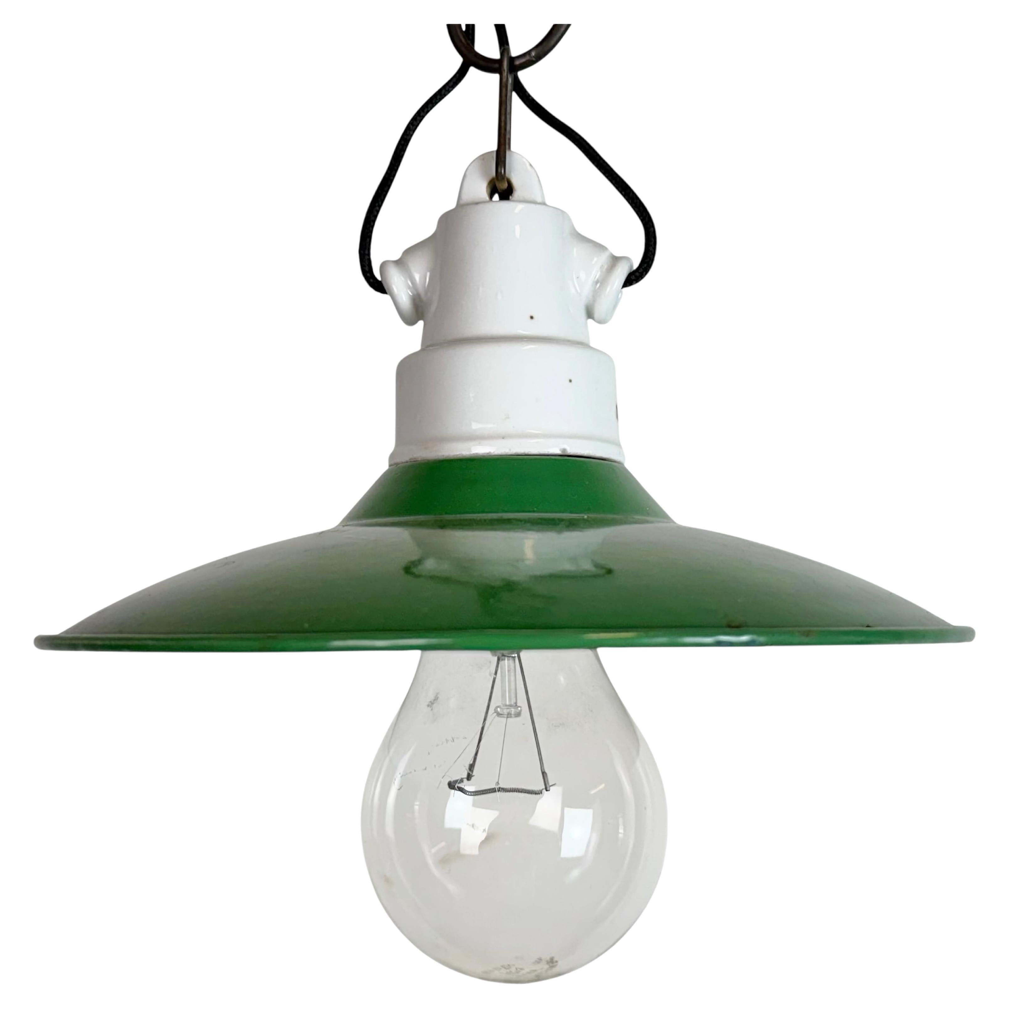 Industrial Green Enamel Pendant Light, 1950s