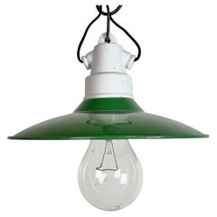 Industrial Green Enamel Pendant Light, 1950s