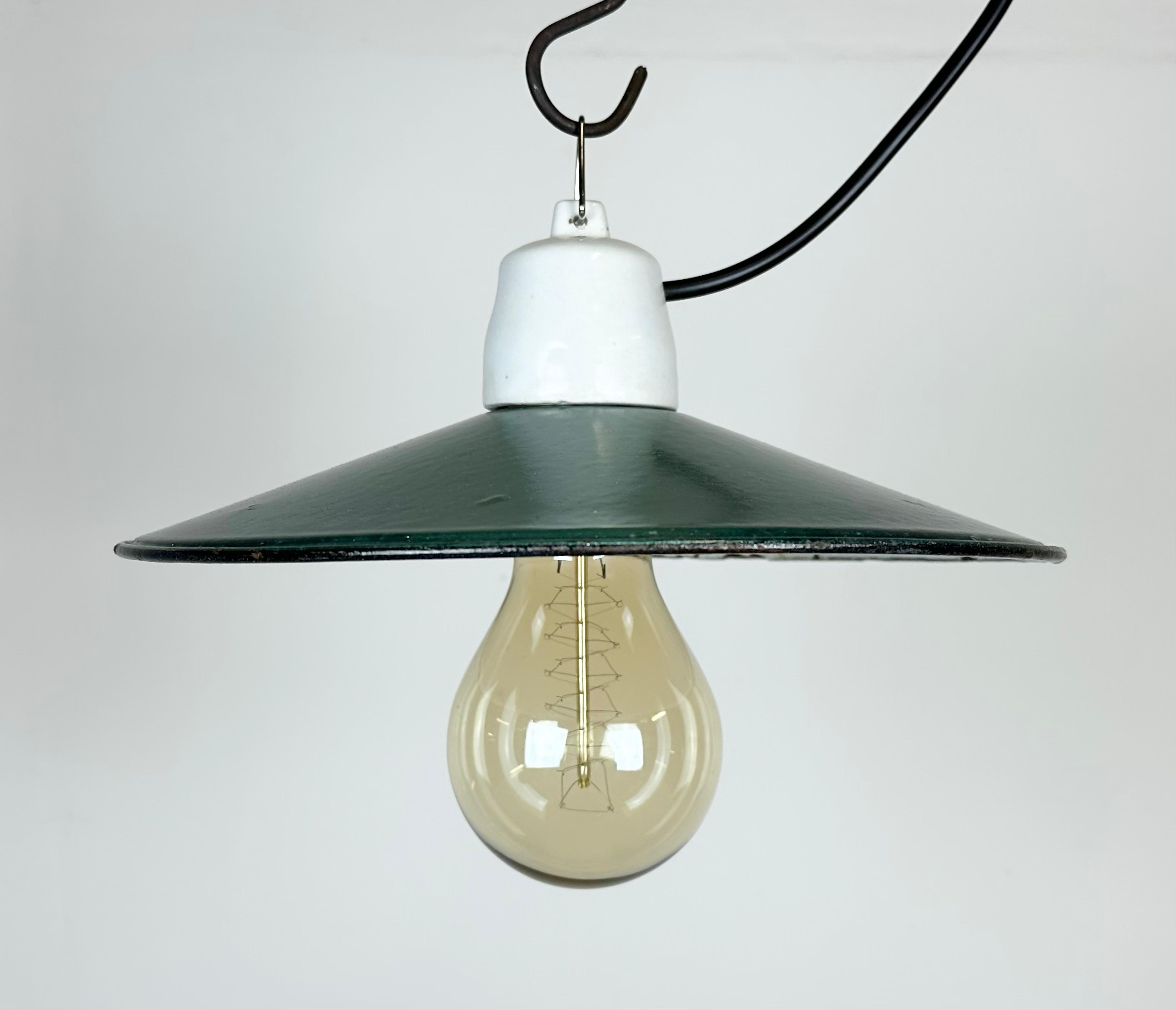 Polish Industrial Grreen Enamel Pendant Light, 1970s For Sale
