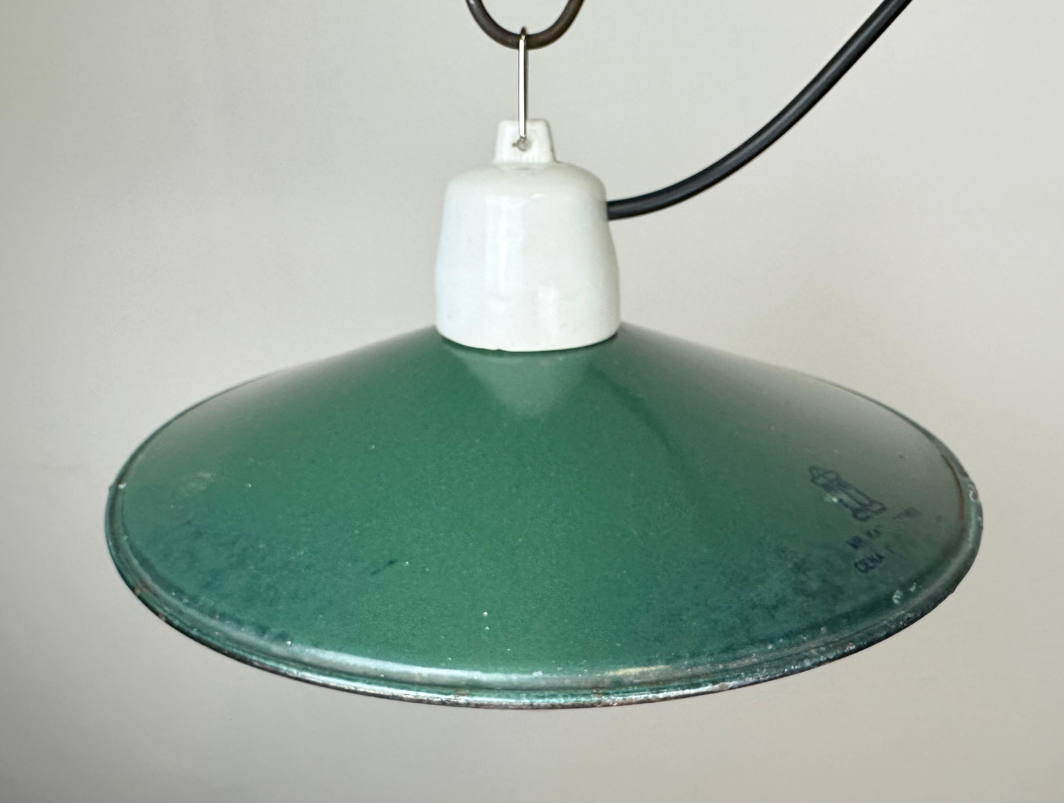 Late 20th Century Industrial Grreen Enamel Pendant Light, 1970s For Sale