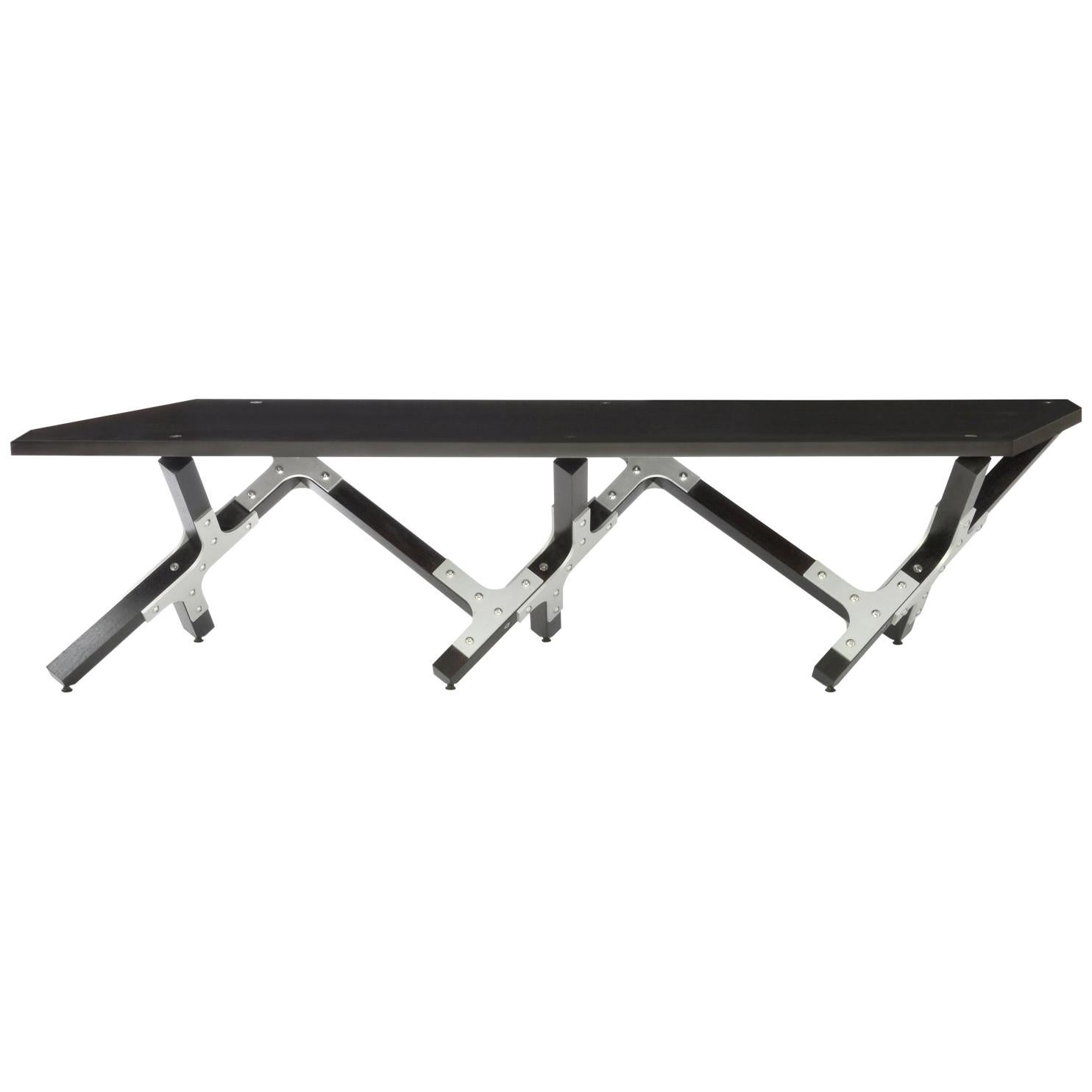 Industrial Handmade Bench by Peter Harrison, Black Wood and  Aluminum, In Stock For Sale