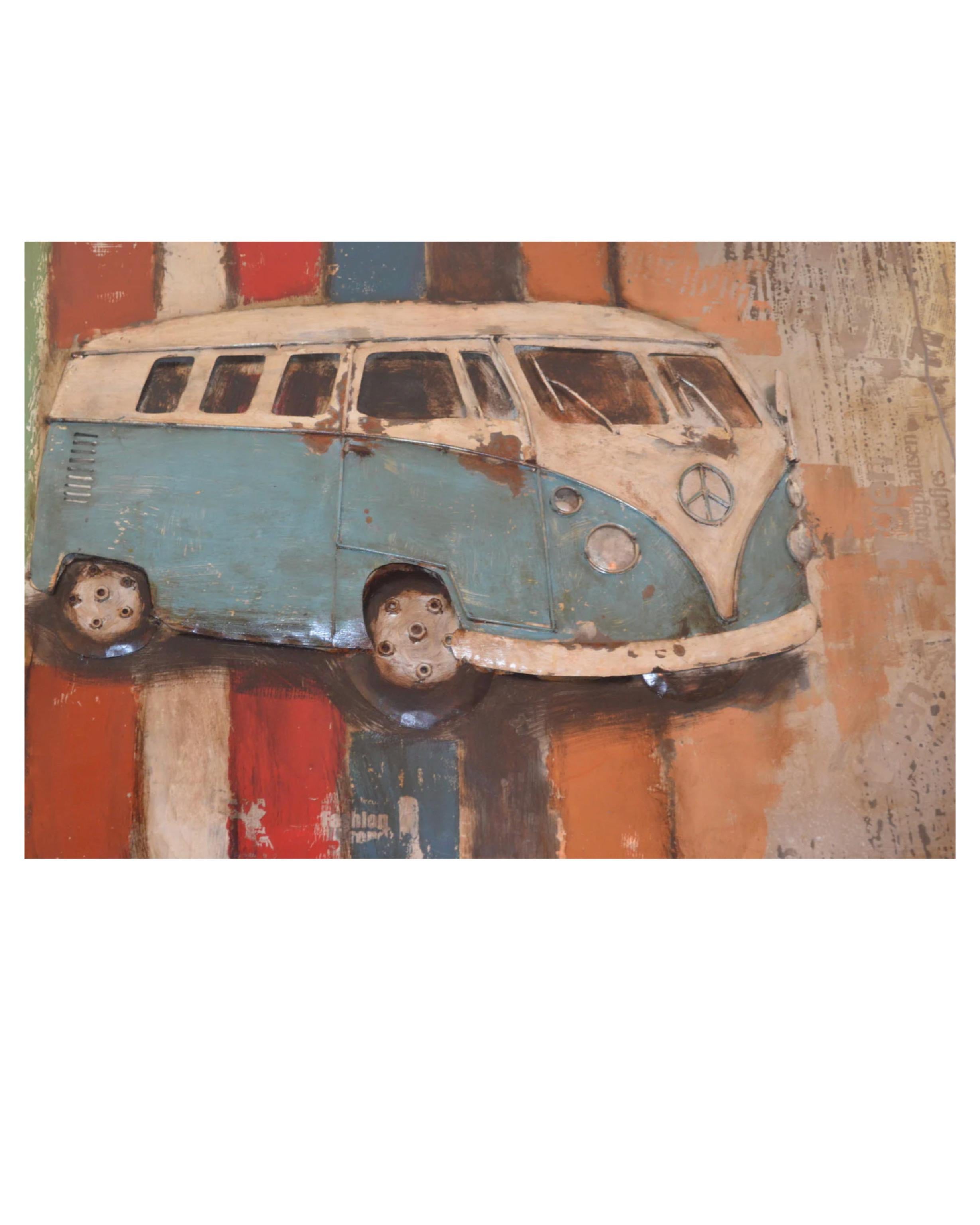 Industrial Handmade Metal 3D Bulli Love Wandkunst

Machen Sie mit diesem handgefertigten 3D-Metallbild eine Reise in einem alten Oldtimerbus. In Ihrem Hausflur können Sie Ihrer 