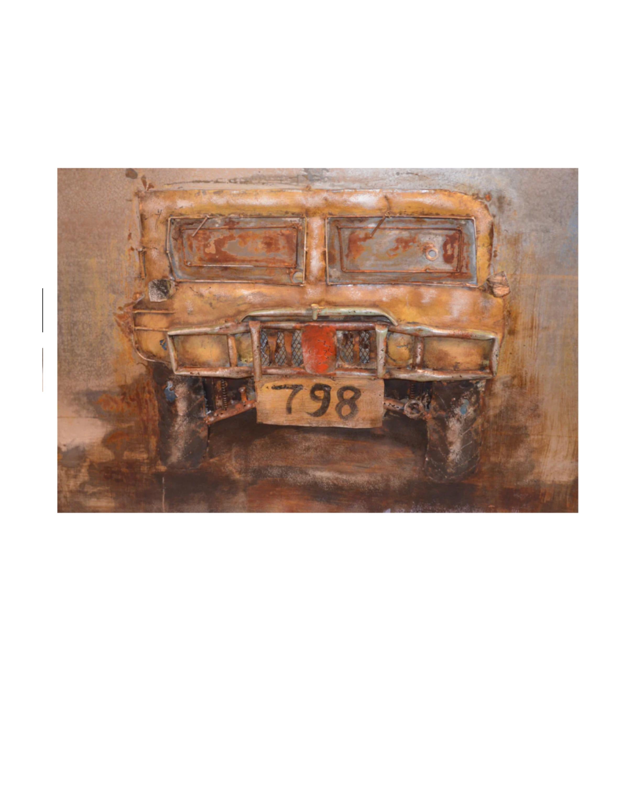 Industrial Handmade Metal 3D Relief Image Hummer Wall Art

Decorate your bedroom with a gray armored car driving on a smokey plane. The car has been constructed from metal, giving it a 3D appearance. 

Circa 21st Century 