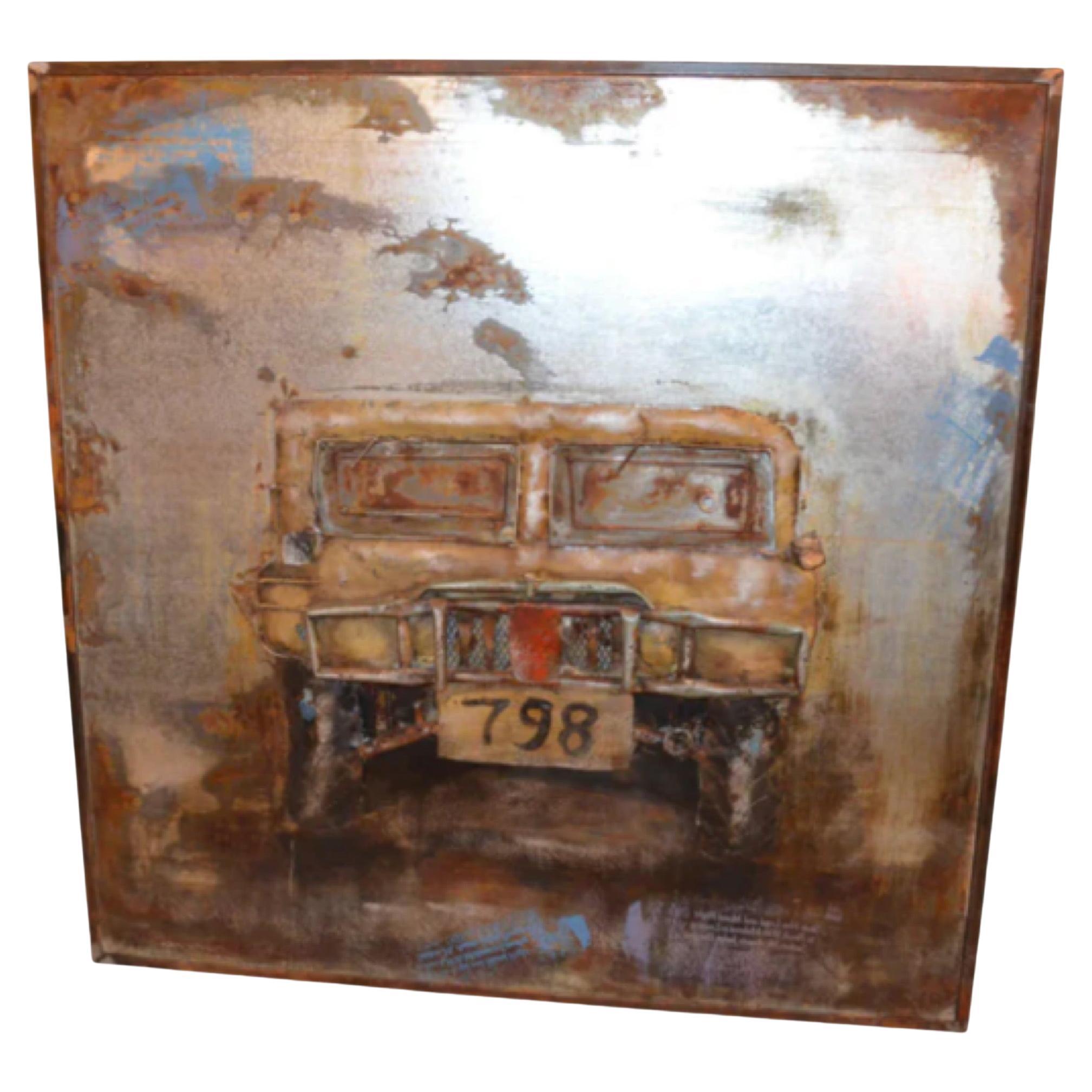 Industrial Handmade Metal 3D Relief Image Hummer Wall Art