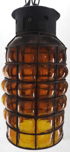 Industrial Hanging Amber Bubble Glass Pendant
