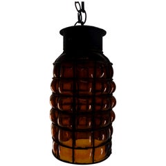 Industrial Hanging Amber Bubble Glass Pendant