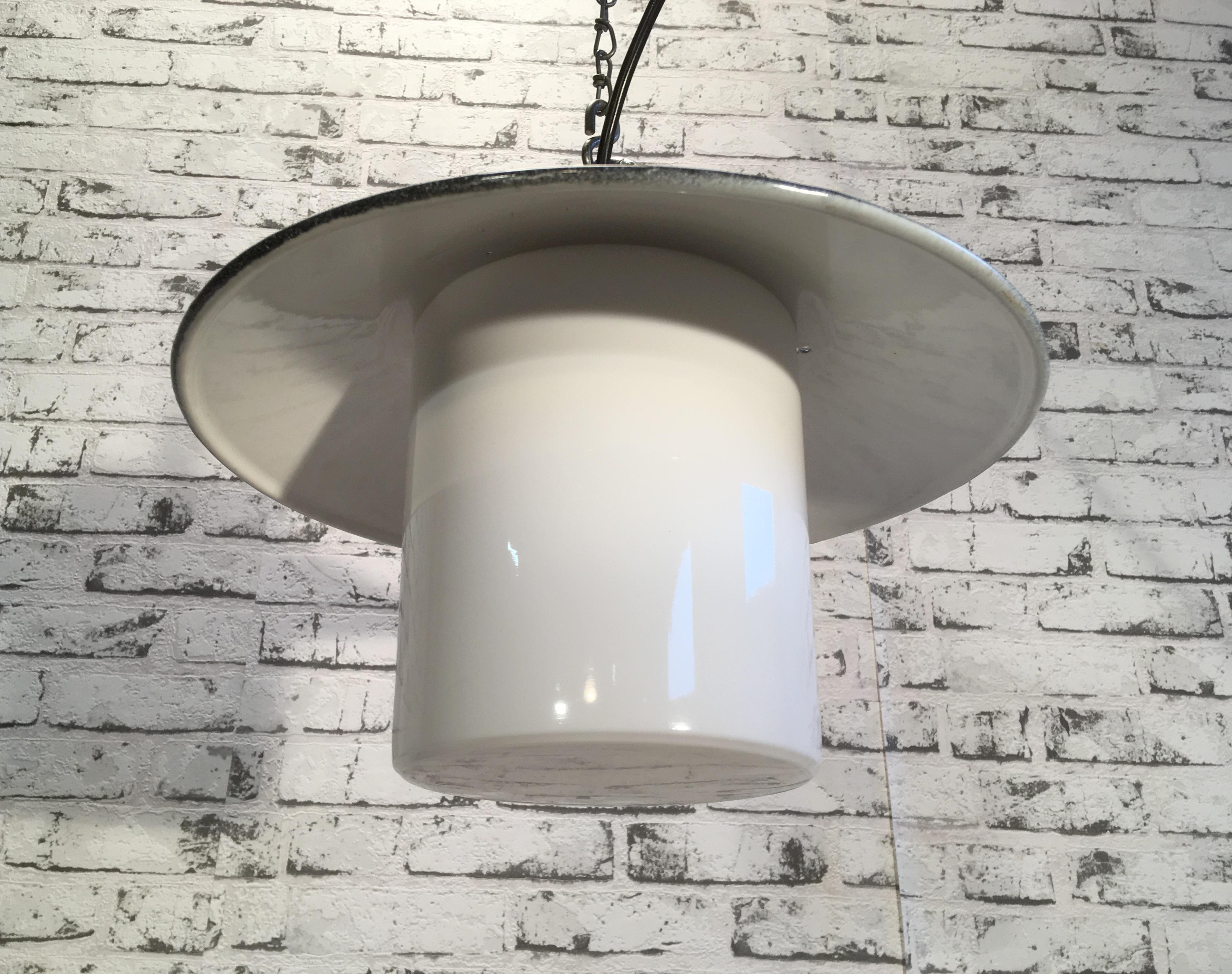 Industrial Hanging Lamp With Milk Glass, 1970s In Good Condition In Kojetice, CZ