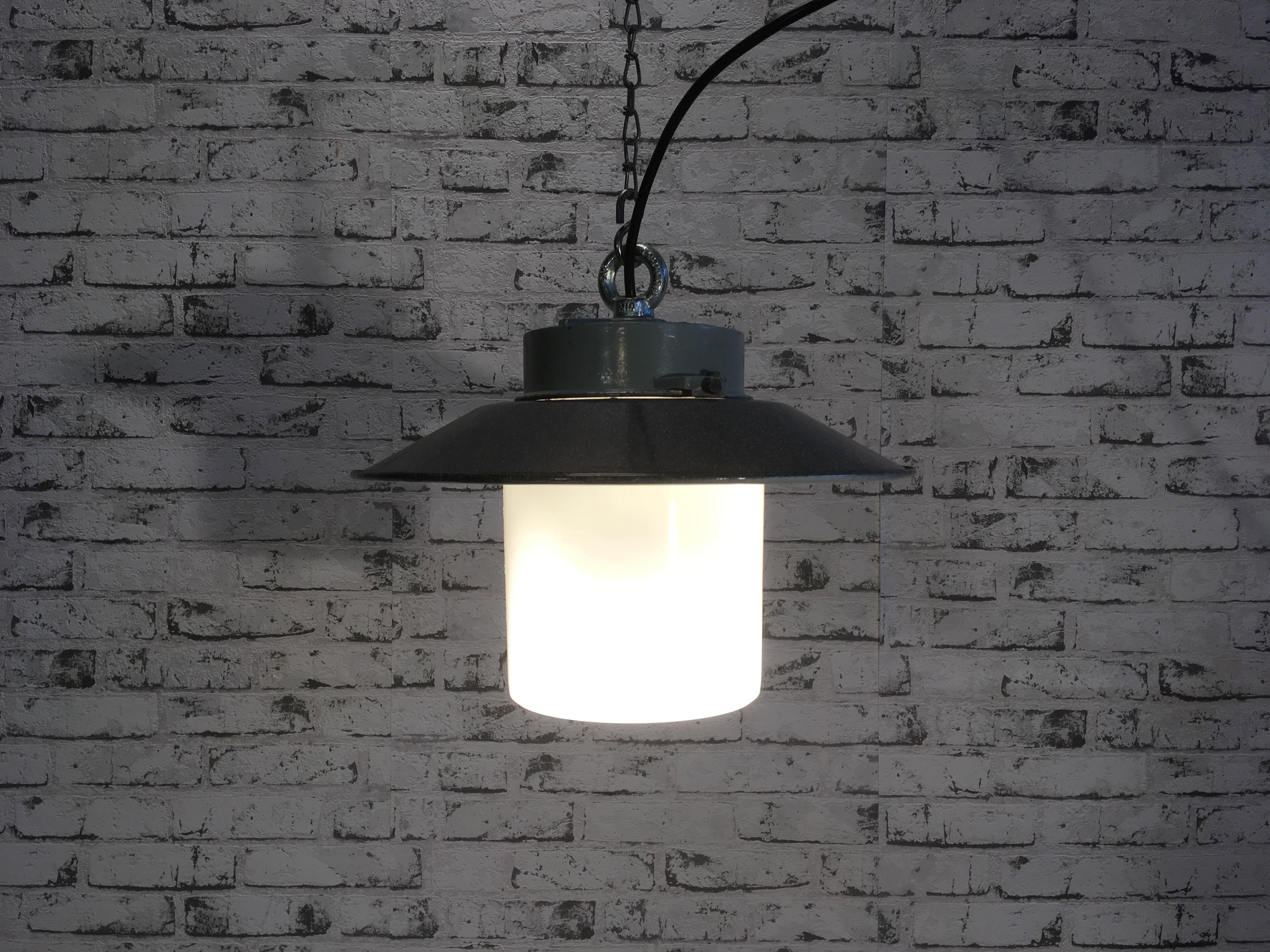 20th Century Industrial Hanging Lamp With Milk Glass, 1970s
