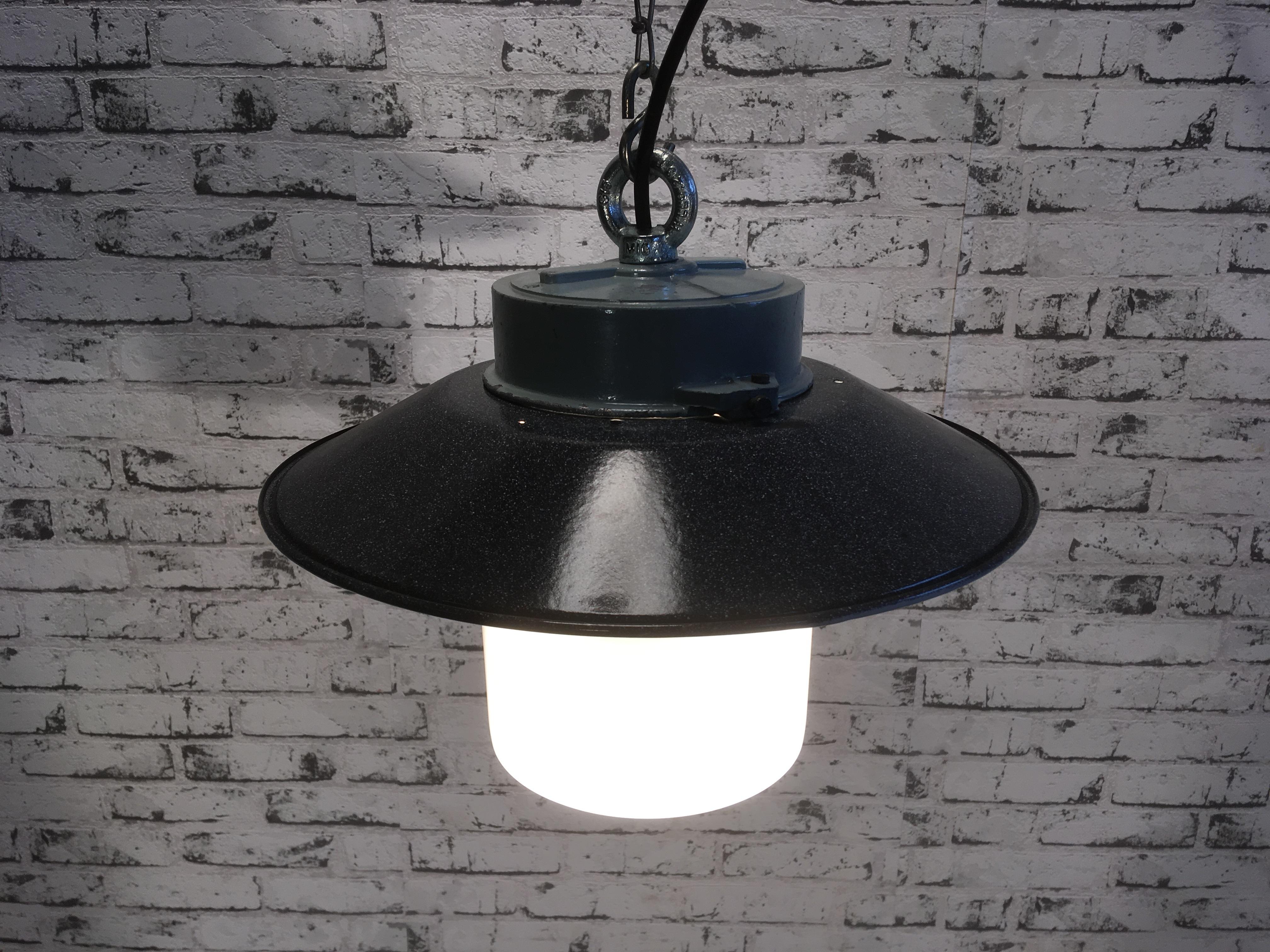 Industrial Hanging Lamp With Milk Glass, 1970s 1