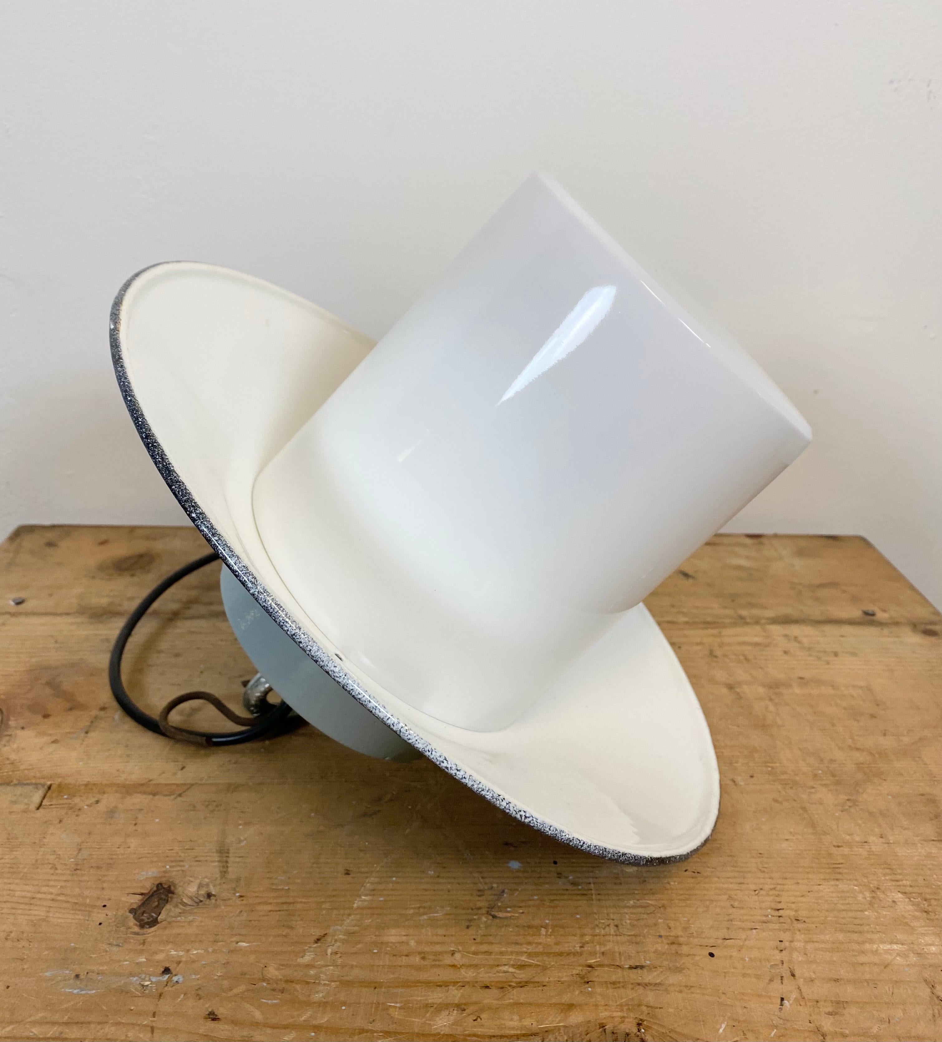 Industrial Hanging Lamp with Milk Glass, 1970s For Sale 1