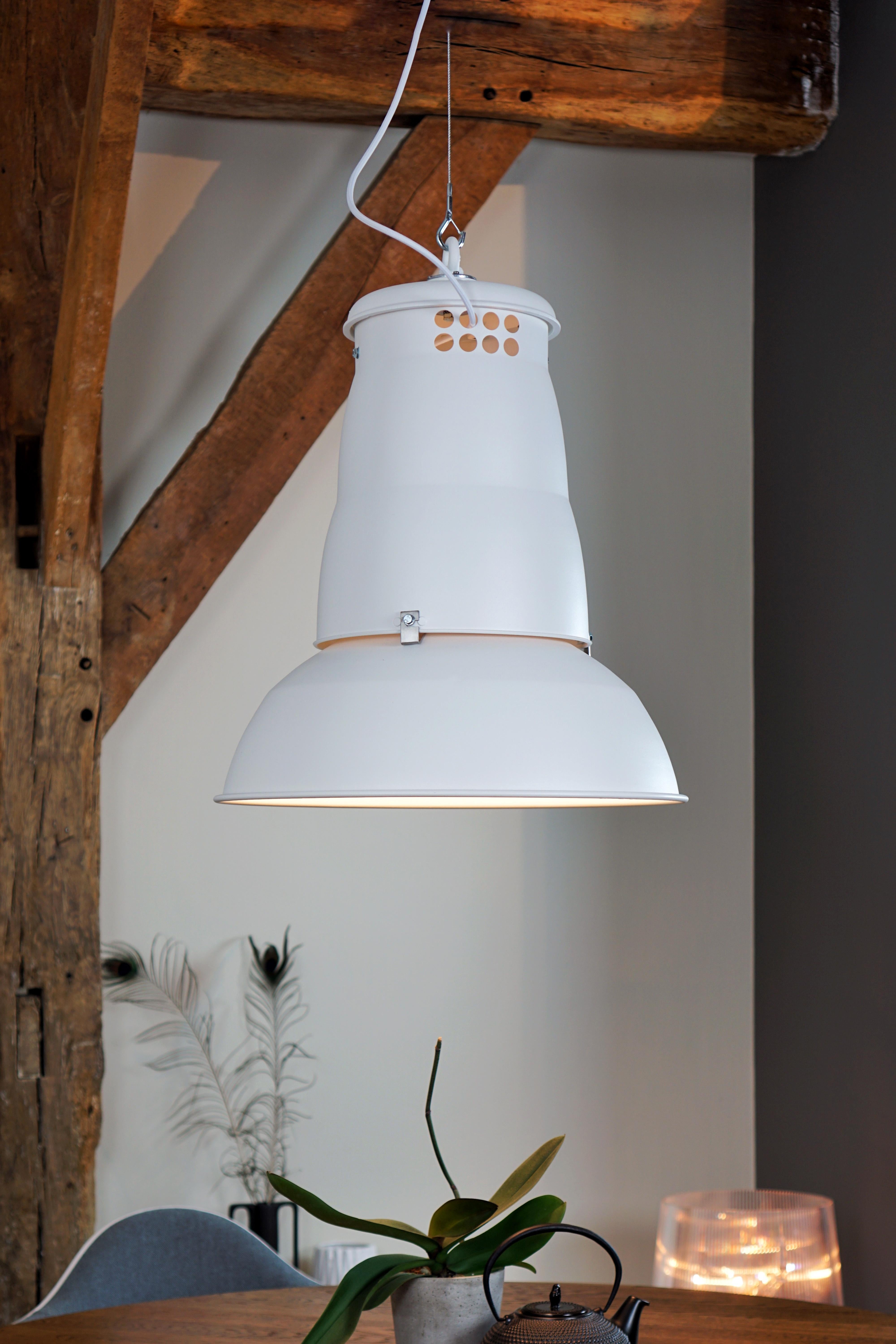 Aluminum Industrial Hanging Light Pendant Philips PHD400 White Label Collection 1957 For Sale