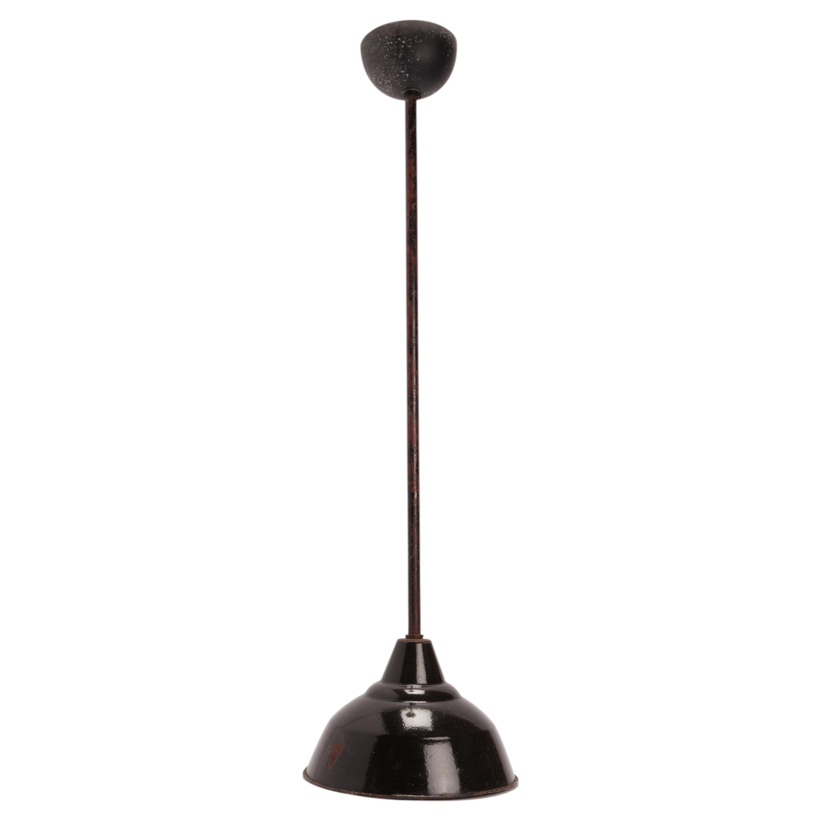 Industrial Pendant Lamps, Enameled Metal, Belgium, Circa 1930, Pair For Sale