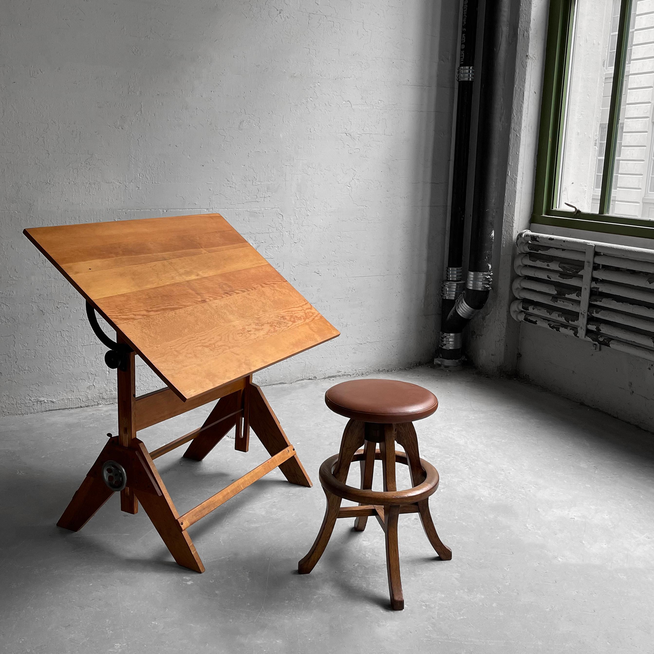 American Industrial Height Adjustable Maple Drafting Table