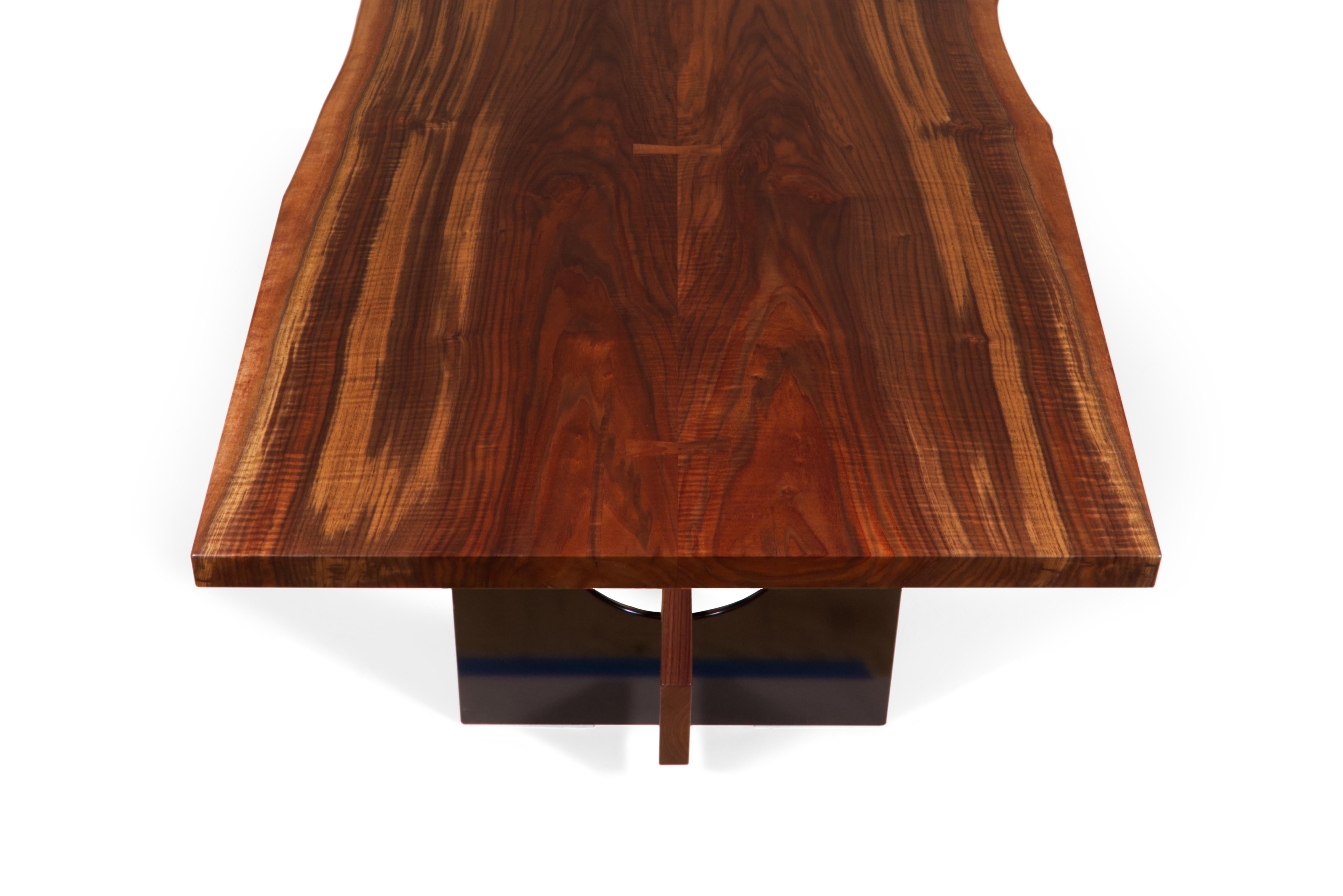 Hand-Crafted Industrial High-Top Claro Walnut and Steel Dining Table For Sale