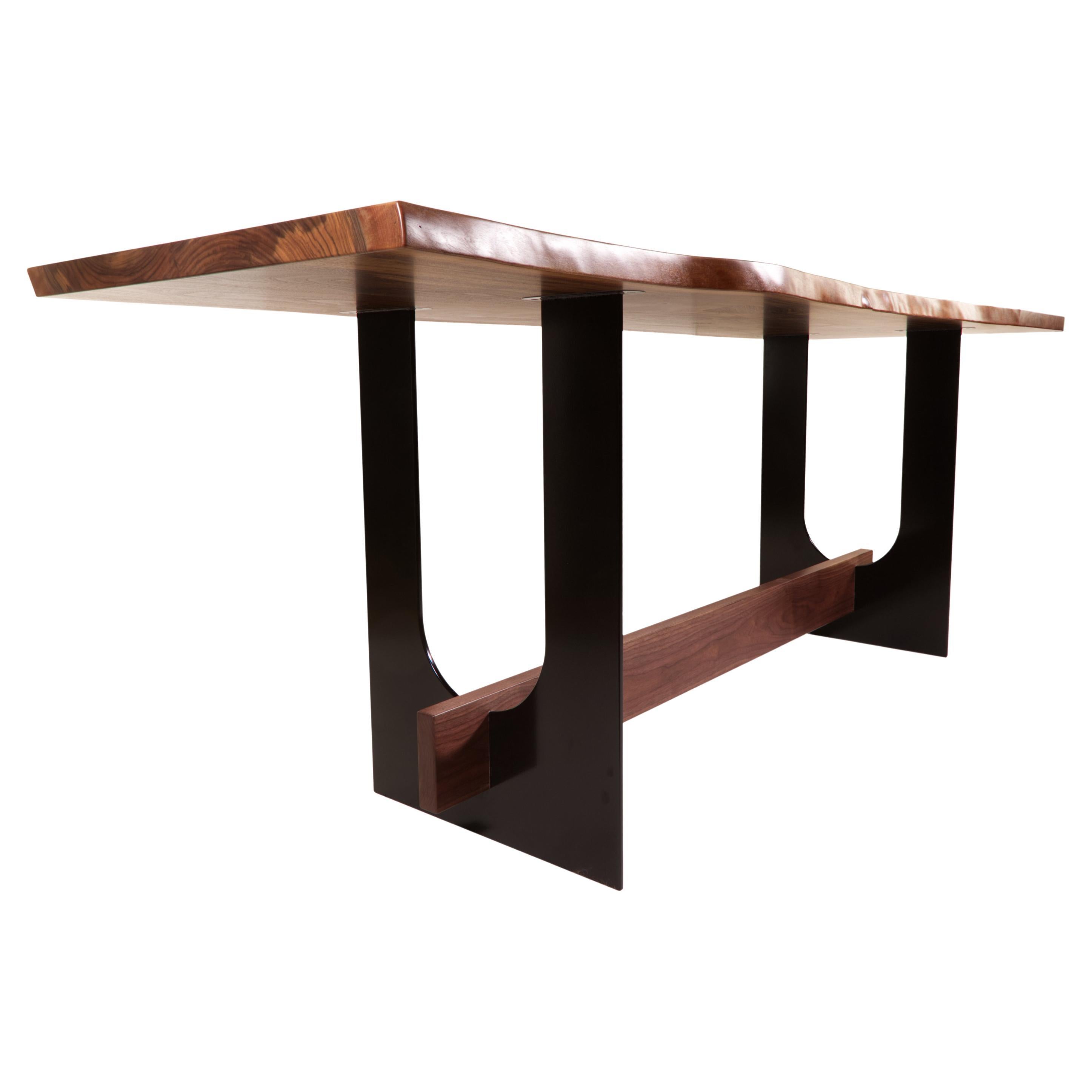 Industrial High-Top Claro Walnut and Steel Dining Table In New Condition For Sale In Seneca, IL