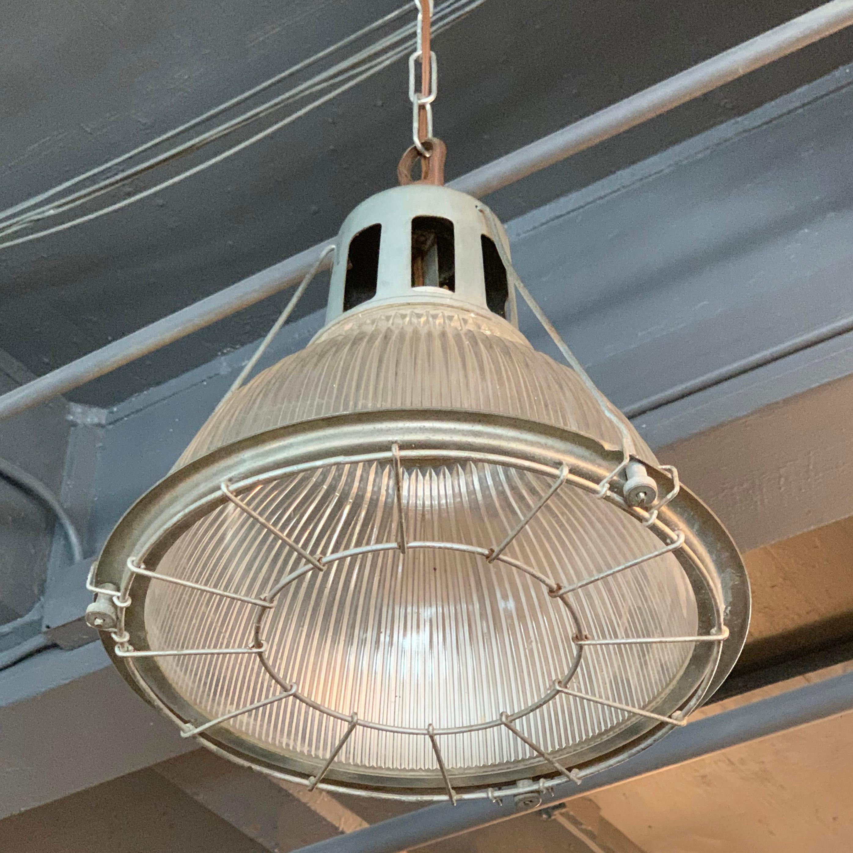 American Industrial Holophane Caged Factory Pendant Light