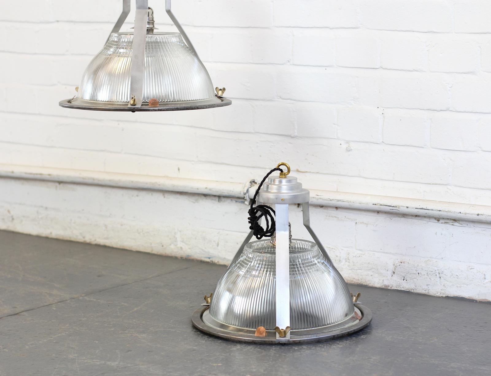 Industrial Holophane lights, circa 1950s

- Price is per light
- Heavy prismatic glass 
- Stamped 